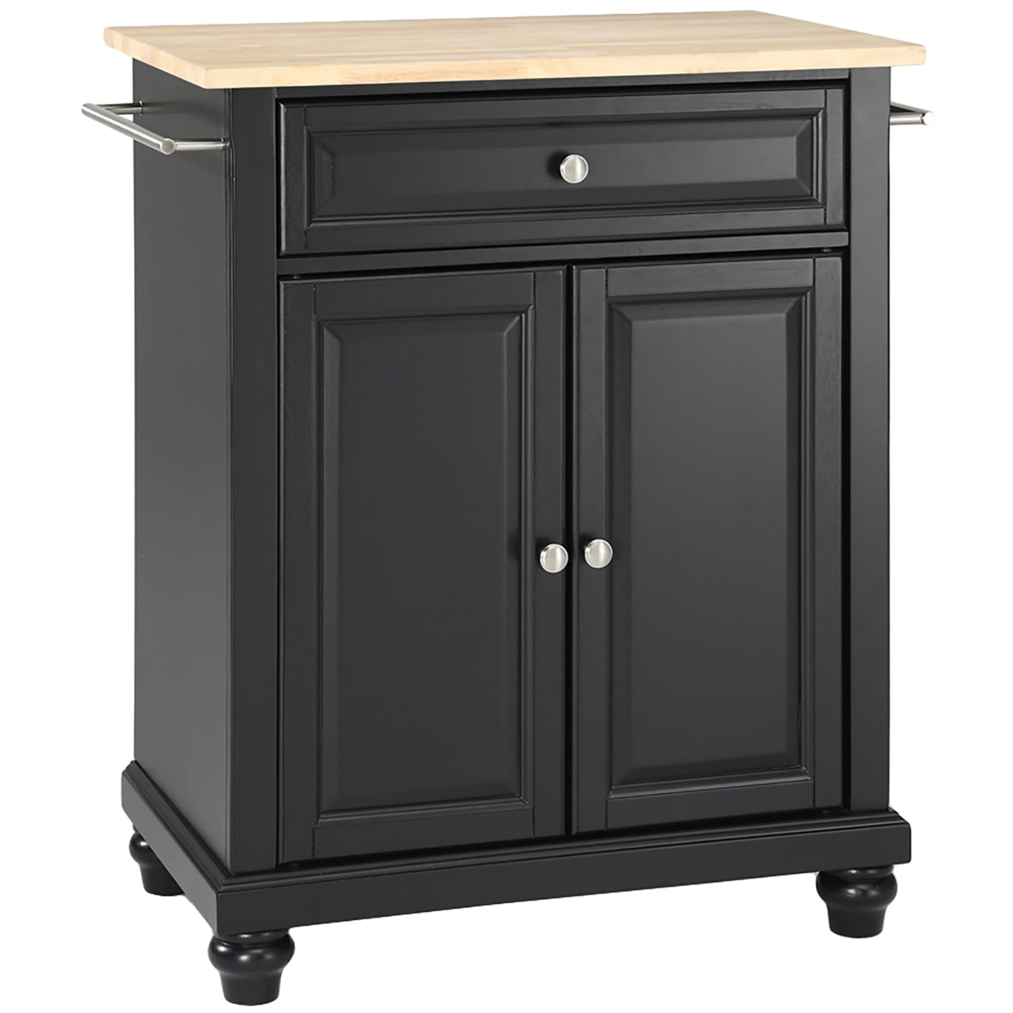 Casafoyer Furniture Cambridge Wood Top Small Portable Rolling Kitchen Island Storage Cart, Microwave Stand, Black
