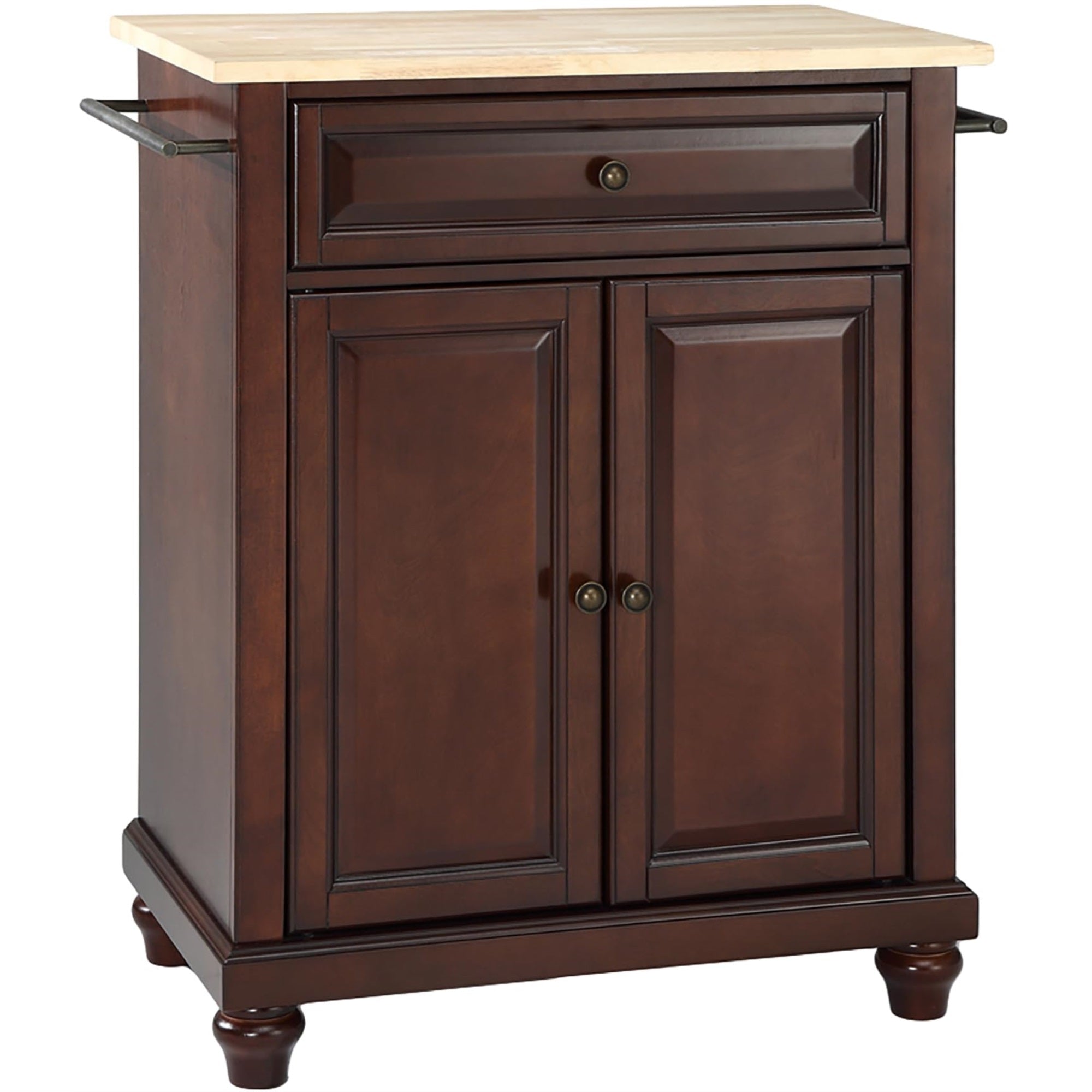Casafoyer Furniture Cambridge Wood Top Small Portable Rolling Kitchen Island Storage Cart, Microwave Stand, Mahogany