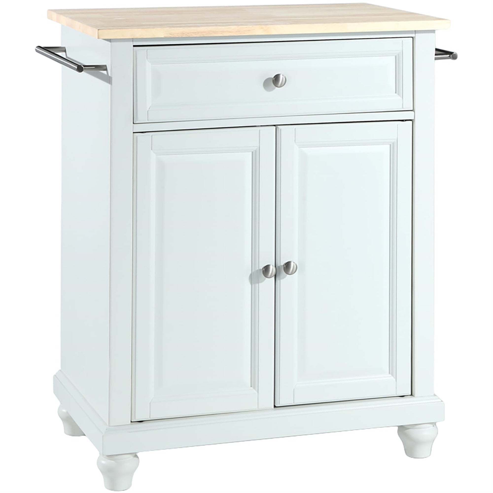 Casafoyer Furniture Cambridge Wood Top Small Portable Rolling Kitchen Island Storage Cart, Microwave Stand, White
