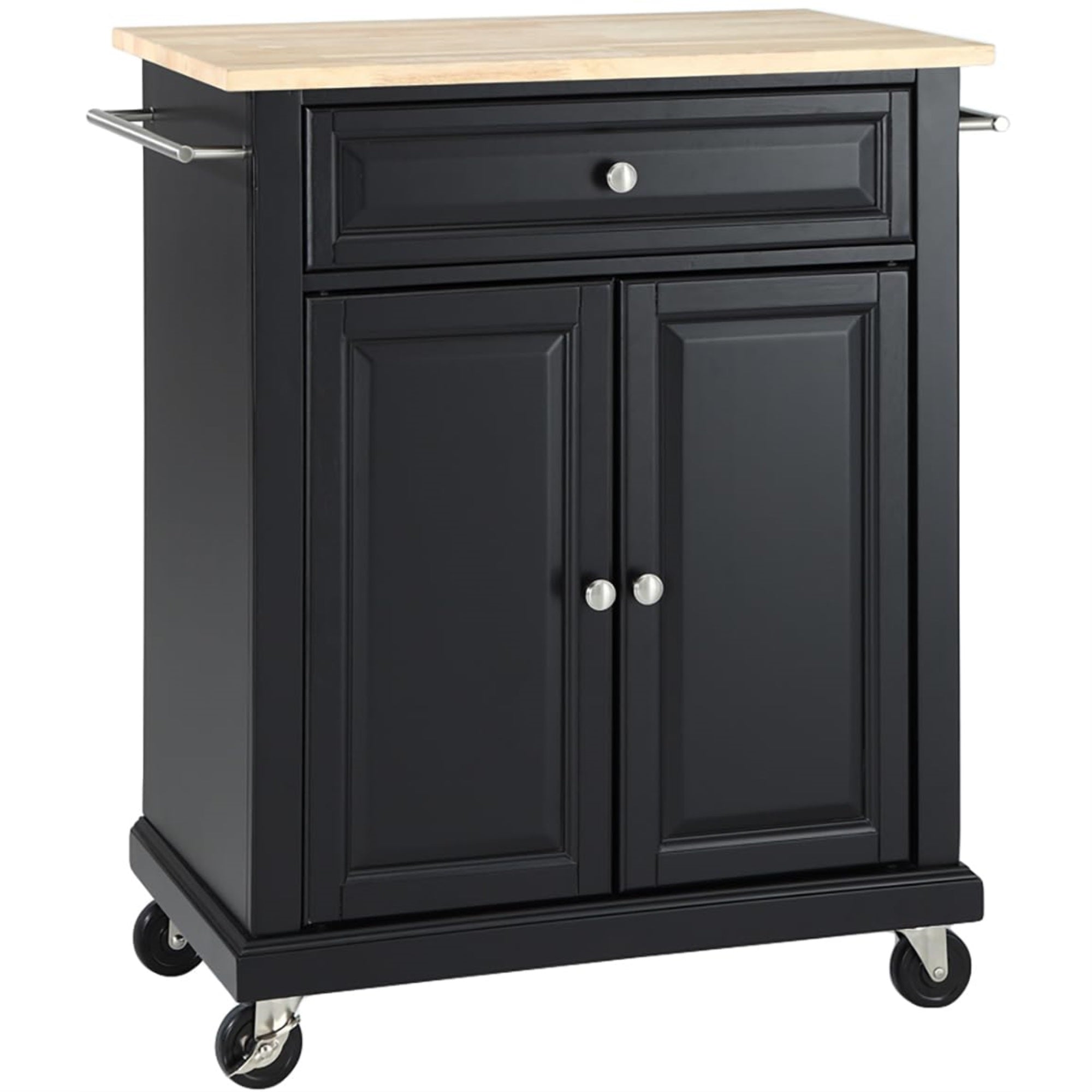 Casafoyer Furniture Compact Wood Top Small Rolling Cart With Shelves, Microwave Stand With Towel Rack, Black