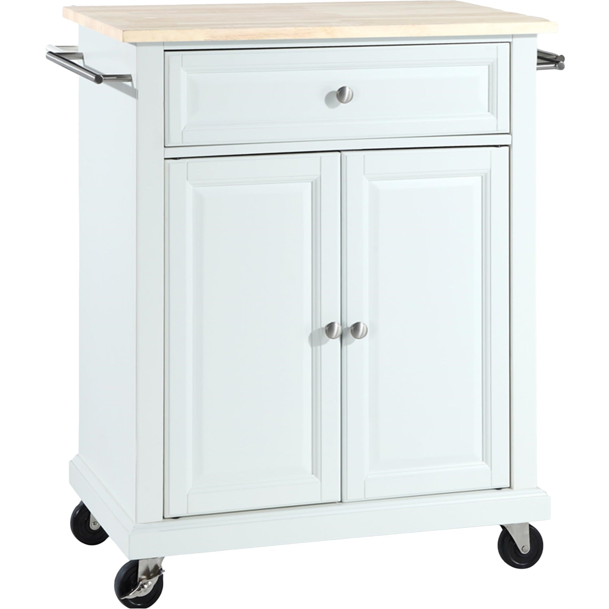 Casafoyer Furniture Compact Wood Top Small Rolling Cart With Shelves, Microwave Stand With Towel Rack, White