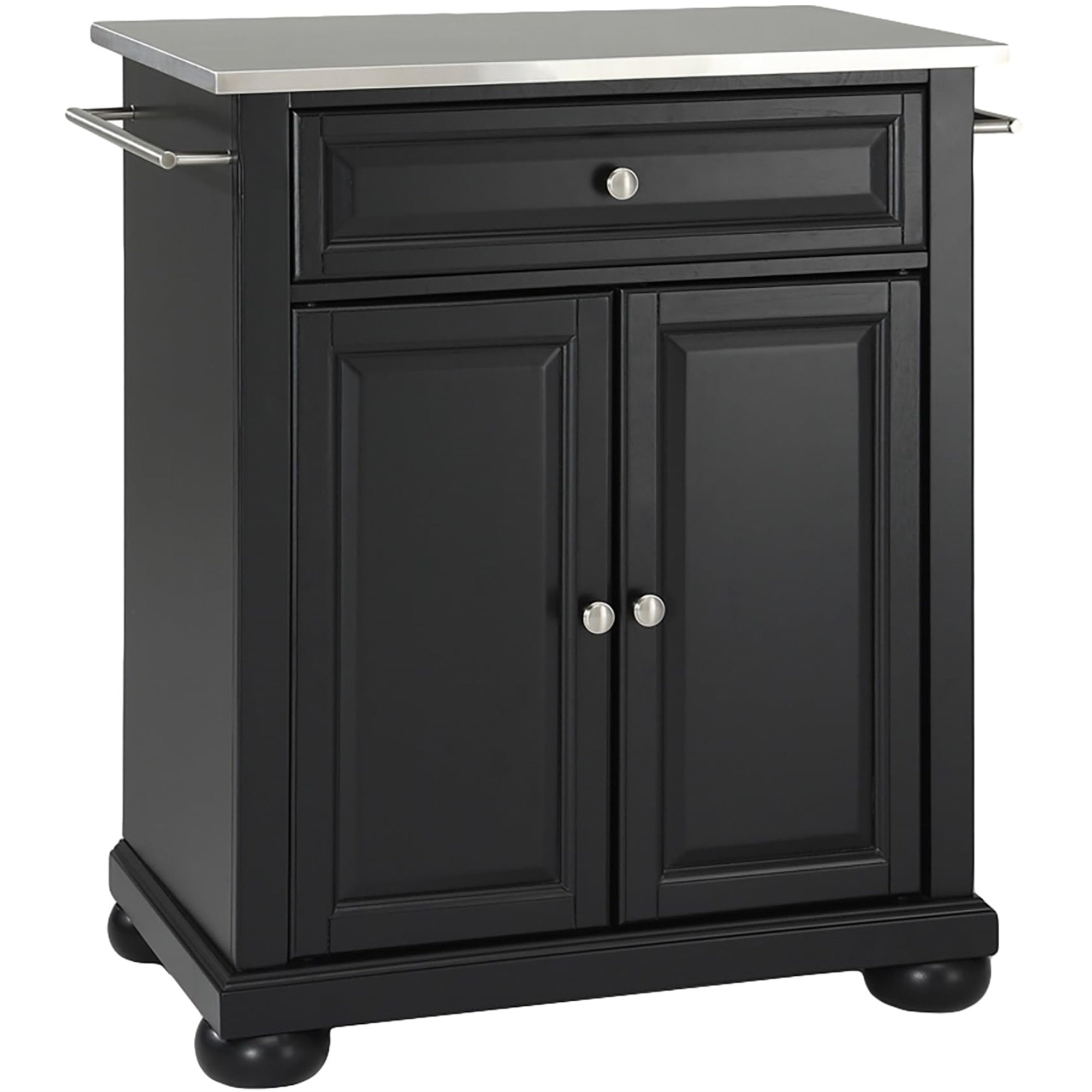 Casafoyer Furniture Alexandria Stainless Steel Top Small Rolling Kitchen Island Storage Cart, Microwave Stand, Mahogany
