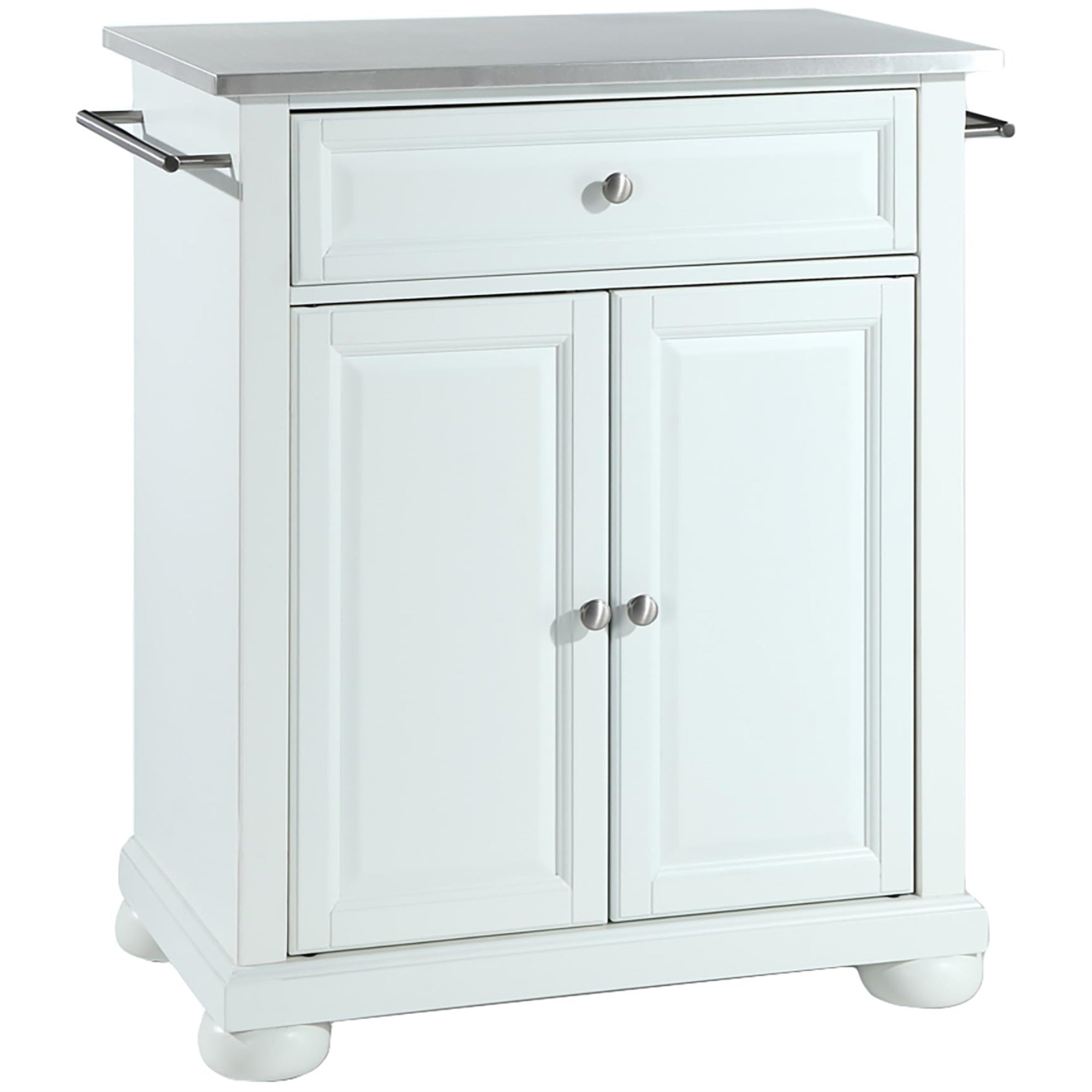 Casafoyer Furniture Alexandria Stainless Steel Top Small Rolling Kitchen Island Storage Cart, Microwave Stand, White