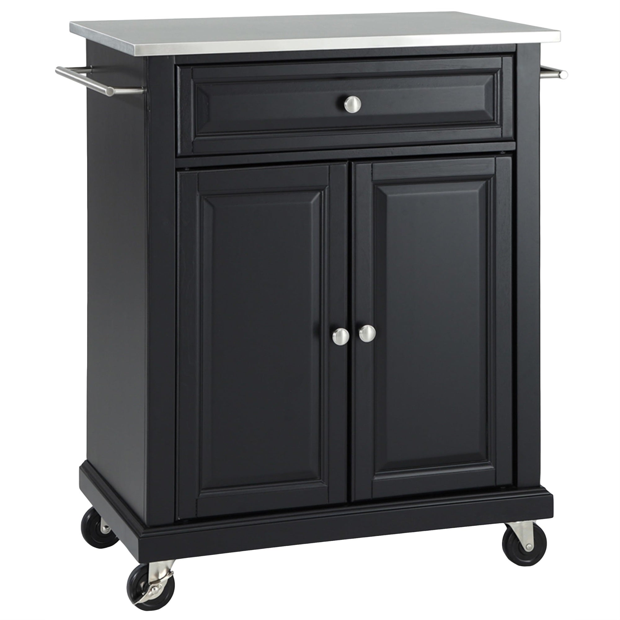 Casafoyer Furniture Compact Stainless Steel Top Rolling Cart With Shelves, Microwave Stand With Towel Rack, Black