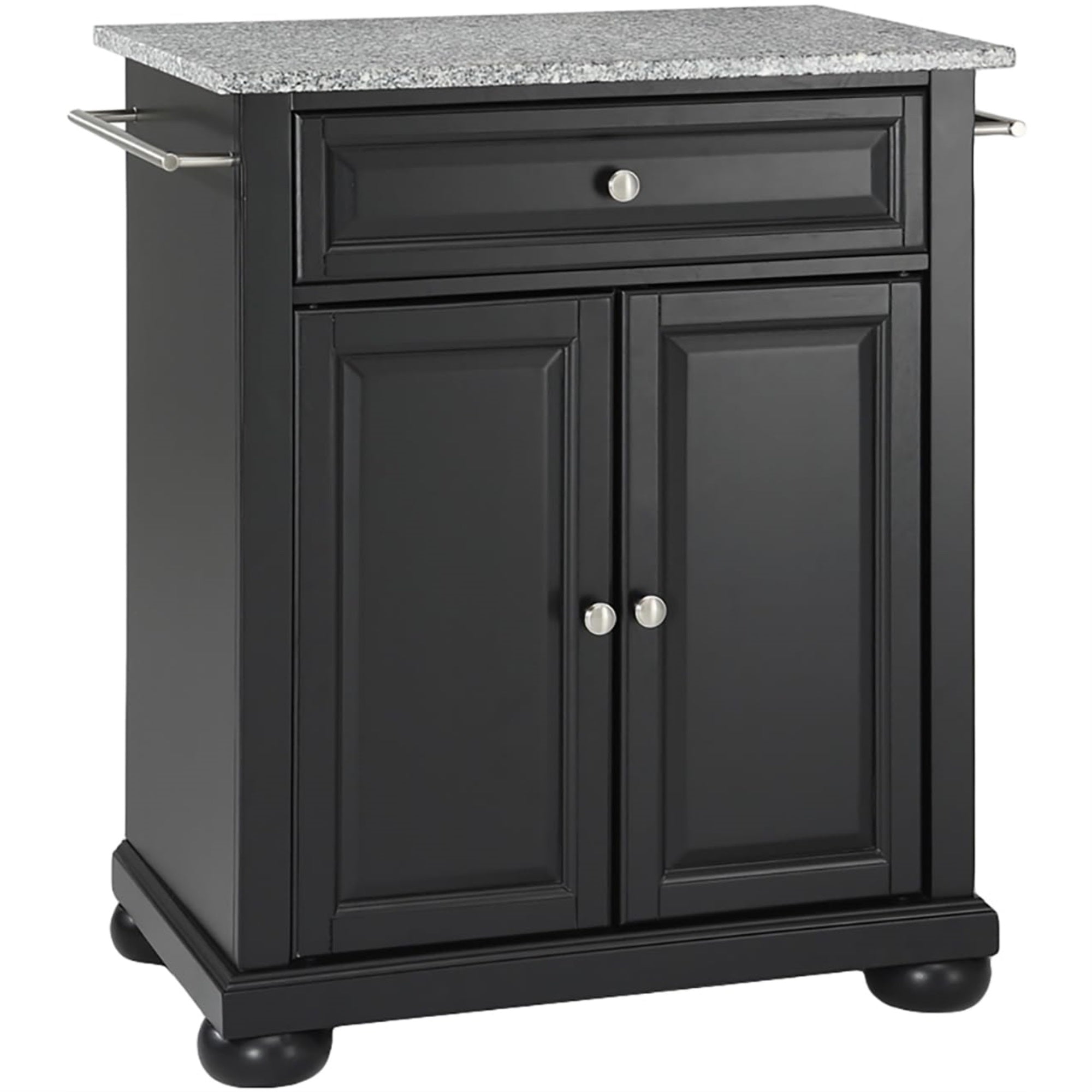 Casafoyer Furniture Alexandria Granite Top Small Portable Rolling Kitchen Island Storage Cart, Microwave Stand, Black