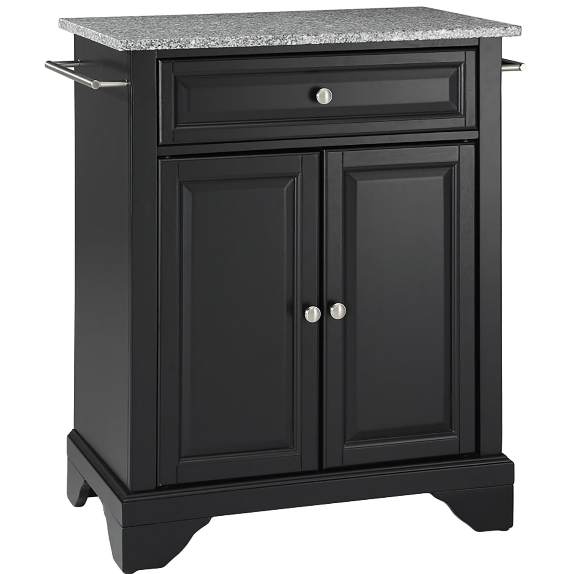 Casafoyer Furniture Lafayette Granite Top Small Portable Rolling Kitchen Island Storage Cart, Microwave Stand, Black