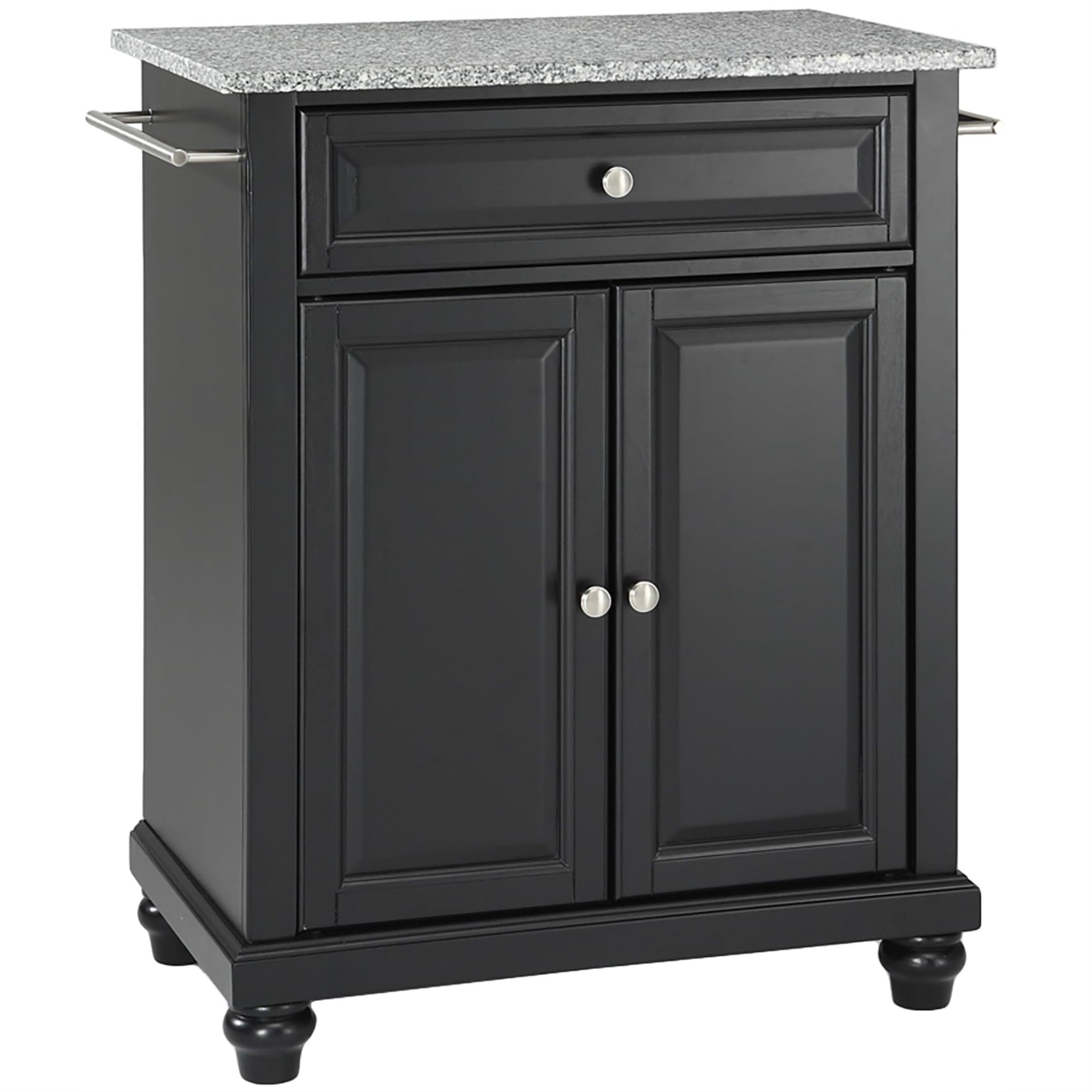 Casafoyer Furniture Cambridge Granite Top Small Portable Rolling Kitchen Island Storage Cart, Microwave Stand, Black