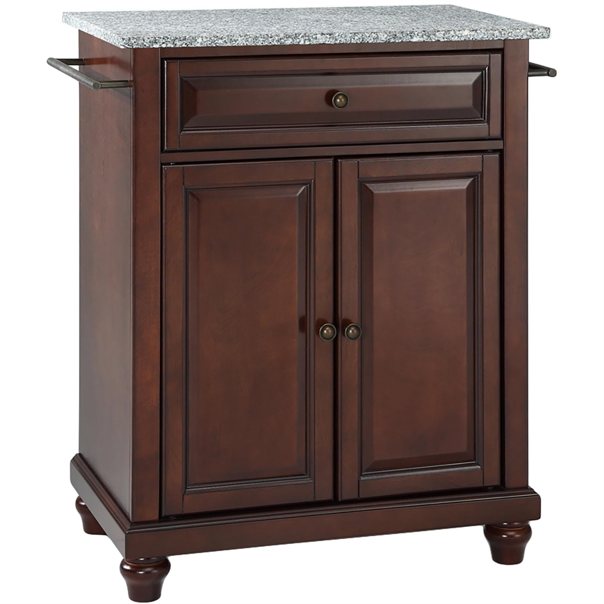 Casafoyer Furniture Cambridge Granite Top Small Portable Rolling Kitchen Island Storage Cart, Microwave Stand, Mahogany
