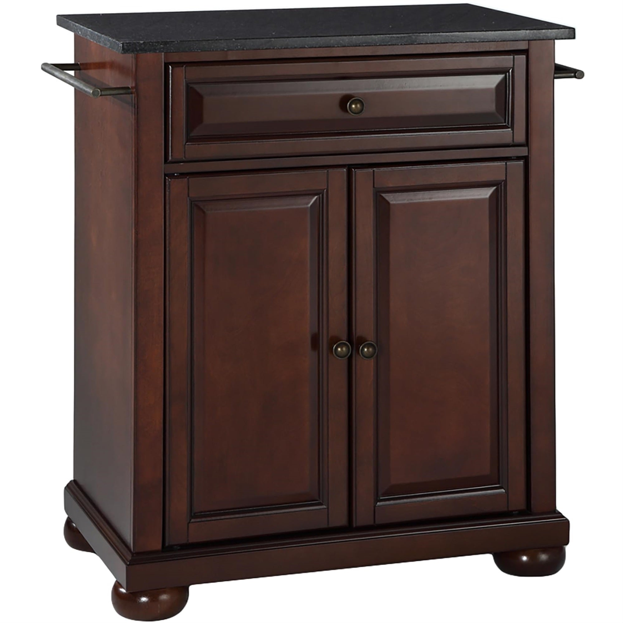 Casafoyer Furniture Alexandria Granite Top Small Portable Rolling Kitchen Island Storage Cart, Microwave Stand, Mahogany
