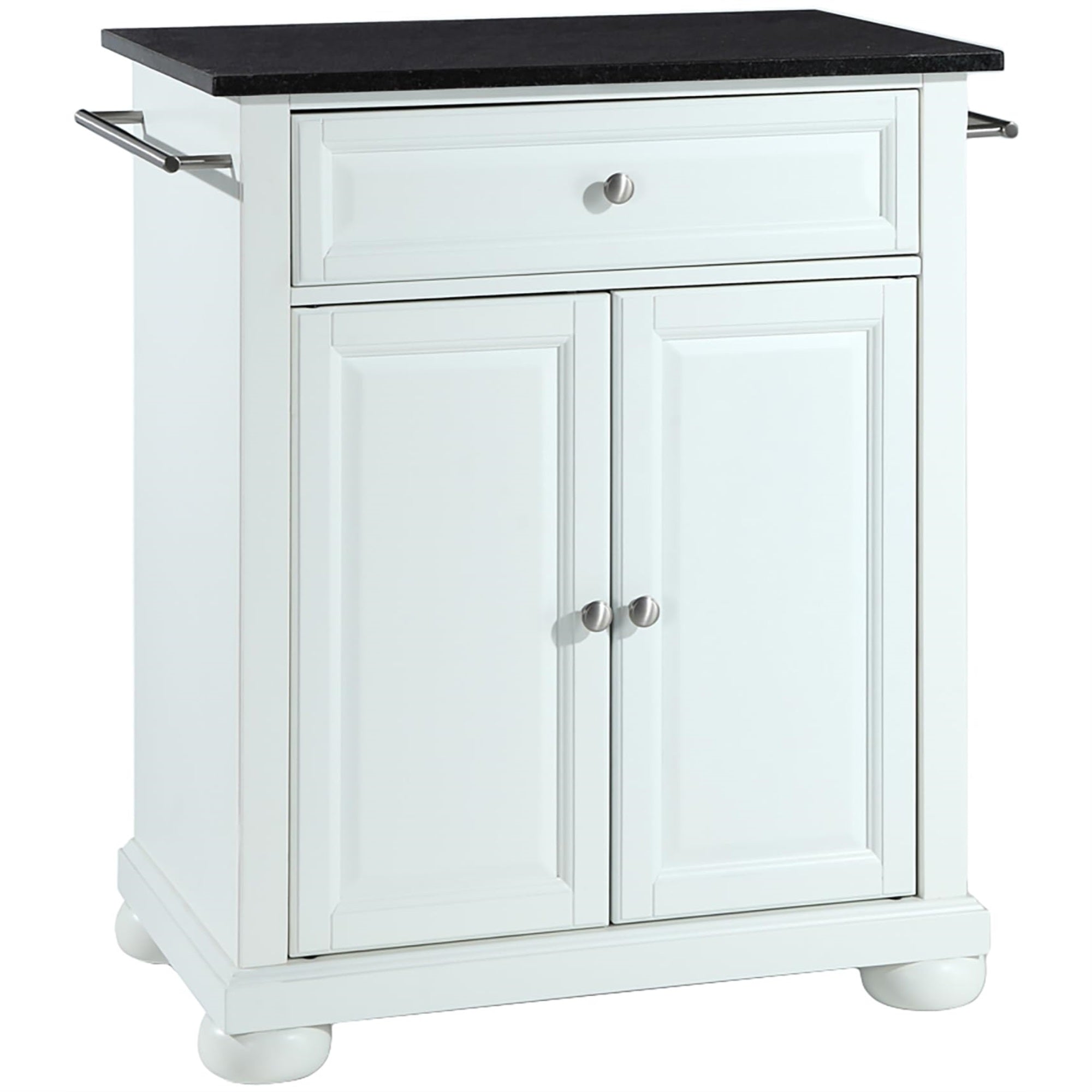 Casafoyer Furniture Alexandria Granite Top Small Portable Rolling Kitchen Island Storage Cart, Microwave Stand, White