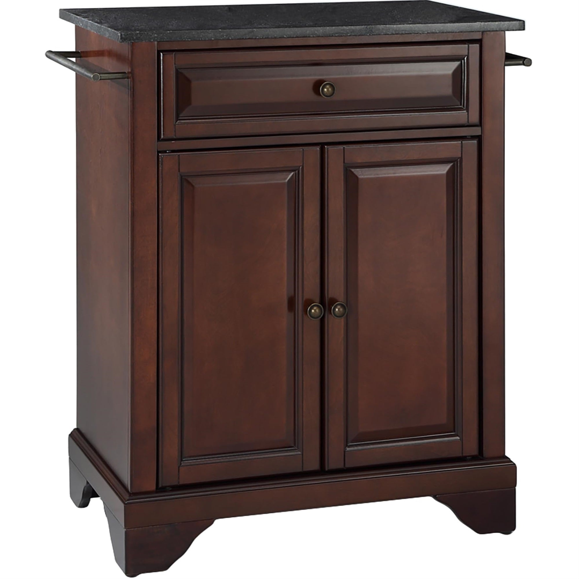 Casafoyer Furniture Lafayette Granite Top Small Portable Rolling Kitchen Island Storage Cart, Microwave Stand, Mahogany