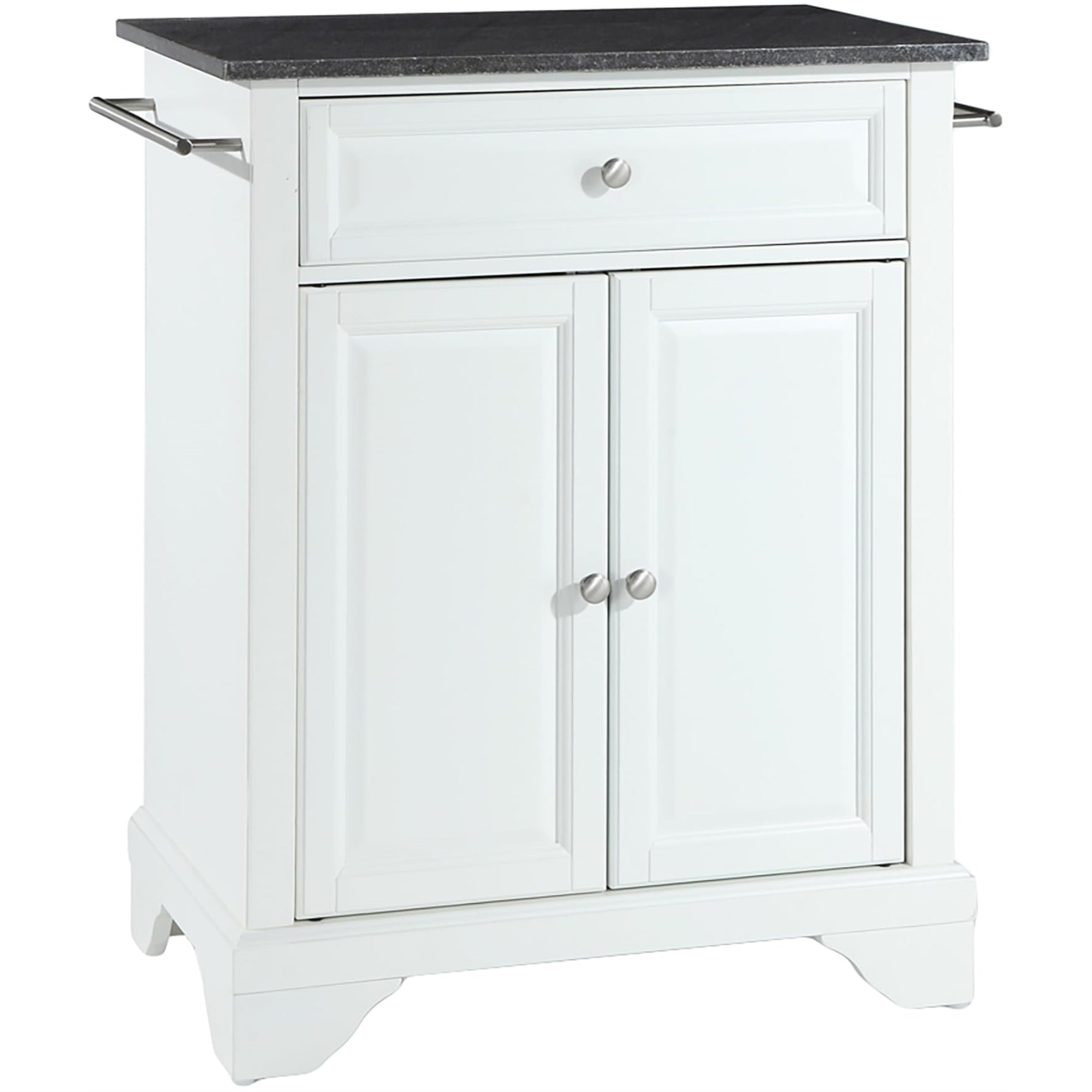 Casafoyer Furniture Lafayette Granite Top Small Portable Rolling Kitchen Island Storage Cart, Microwave Stand, White