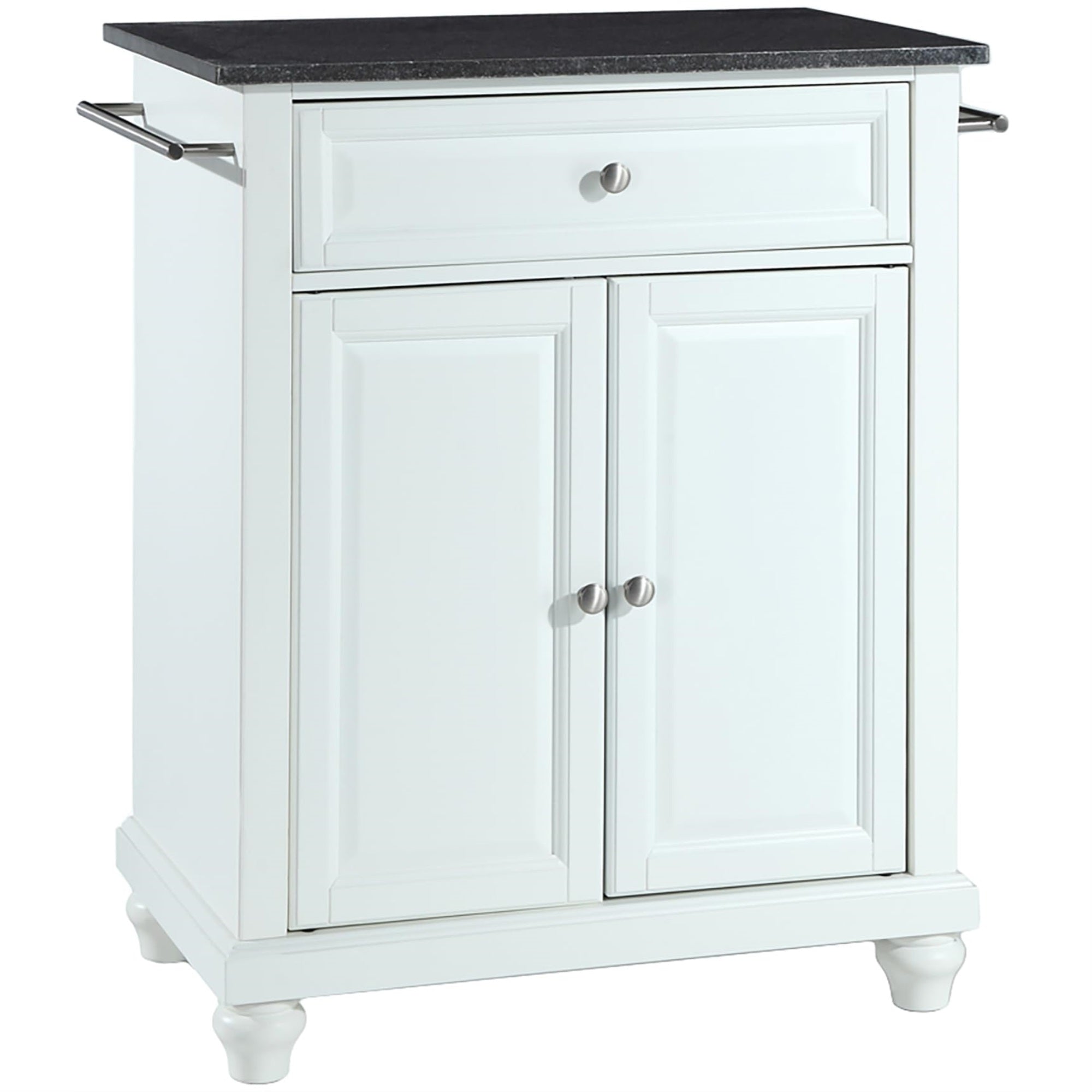 Casafoyer Furniture Cambridge Granite Top Small Portable Rolling Kitchen Island Storage Cart, Microwave Stand, White
