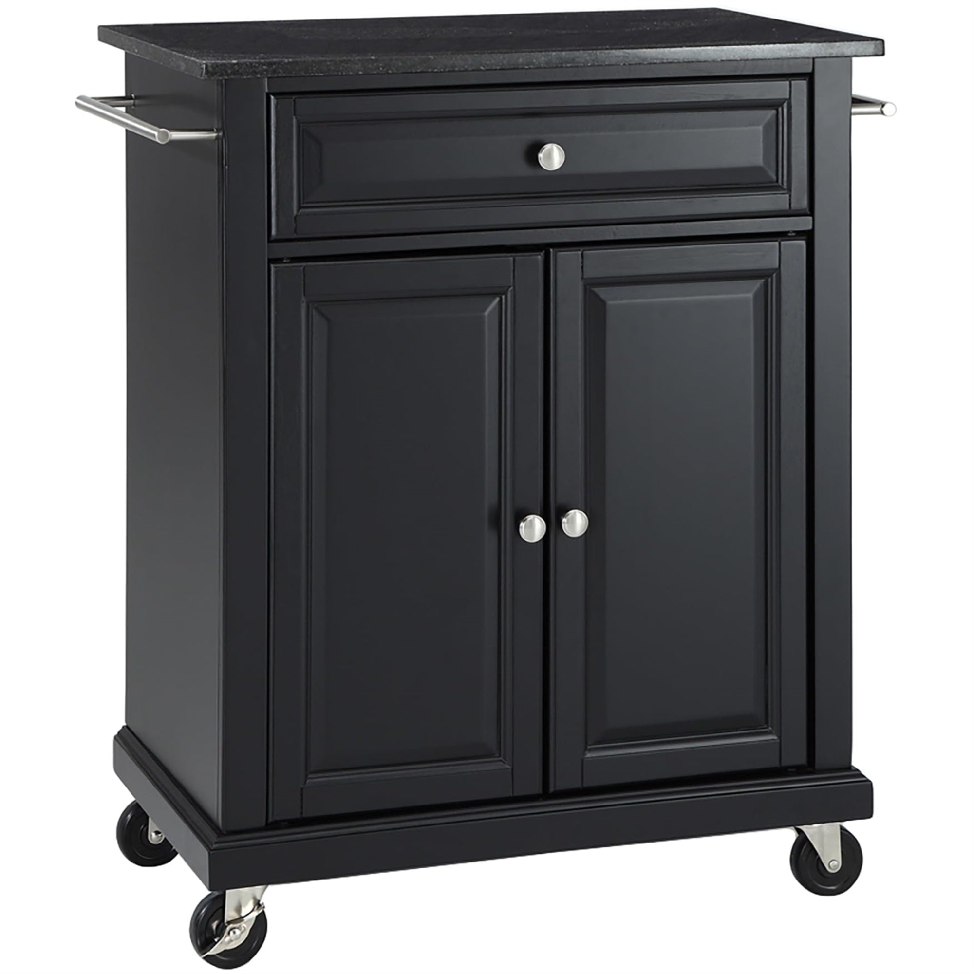 Casafoyer Furniture Compact Granite Top Small Rolling Cart With Shelves, Microwave Stand With Towel Rack, Black