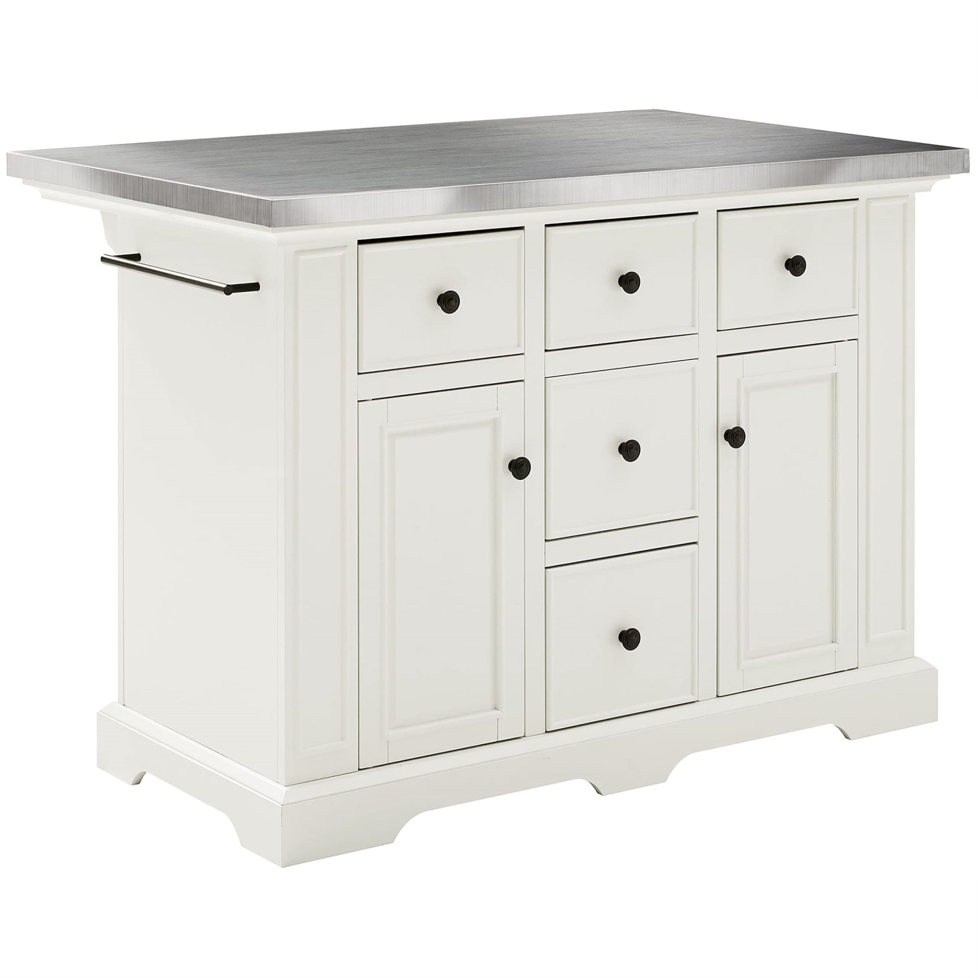 Casafoyer Furniture Julia Stainless Steel Top Kitchen Island With Storage Drawers, Shelves, And Spice Rack, White