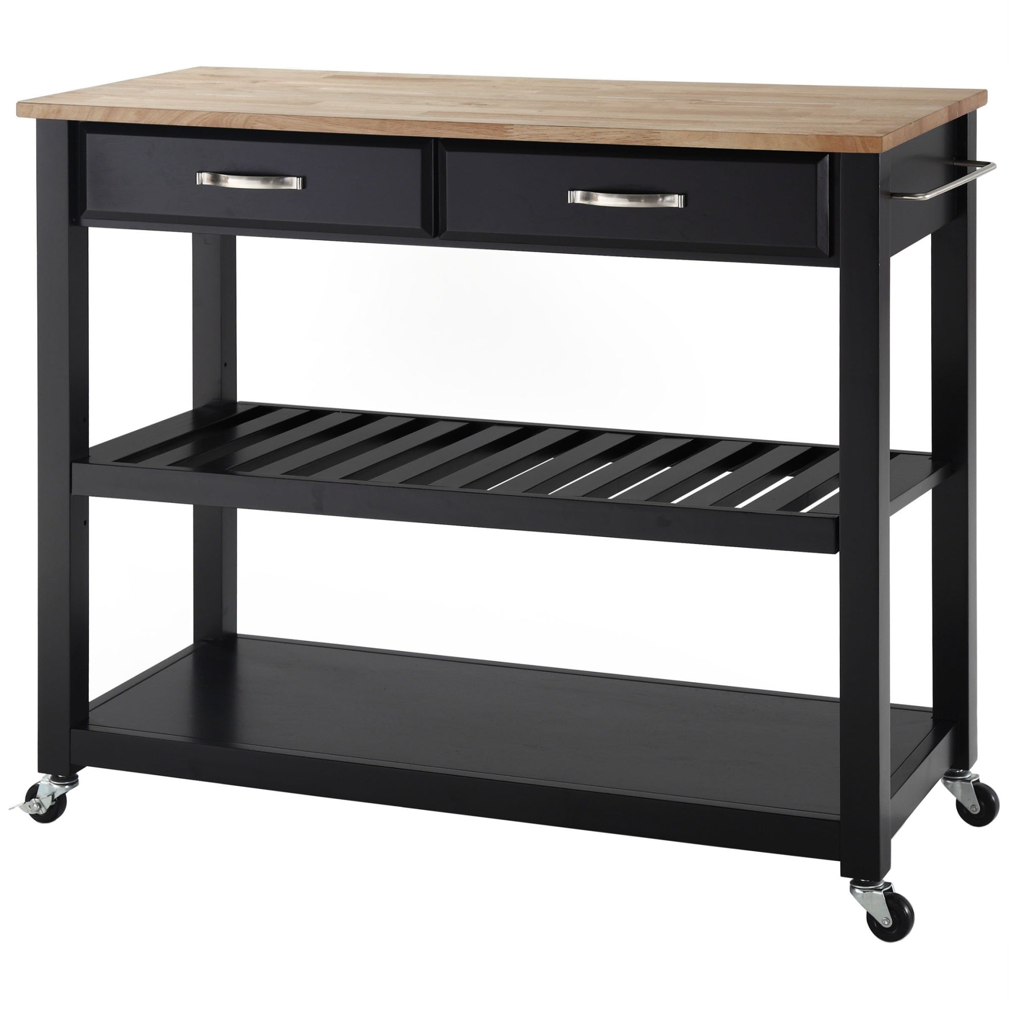 Casafoyer Furniture Wood Top Kitchen Prep Rolling Cart, Microwave Stand, Coffee Bar, With Shelves And Drawers, Black
