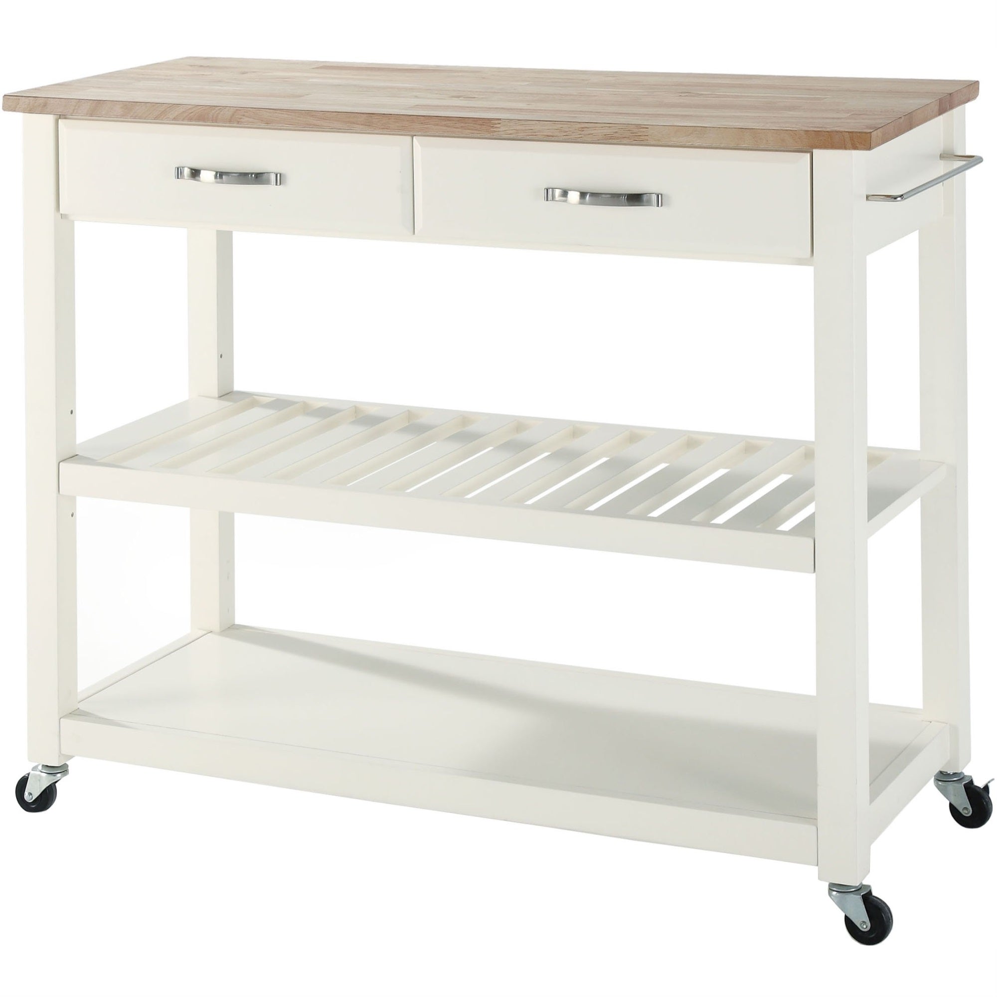 Casafoyer Furniture Wood Top Kitchen Prep Rolling Cart, Microwave Stand, Coffee Bar, With Shelves And Drawers, White