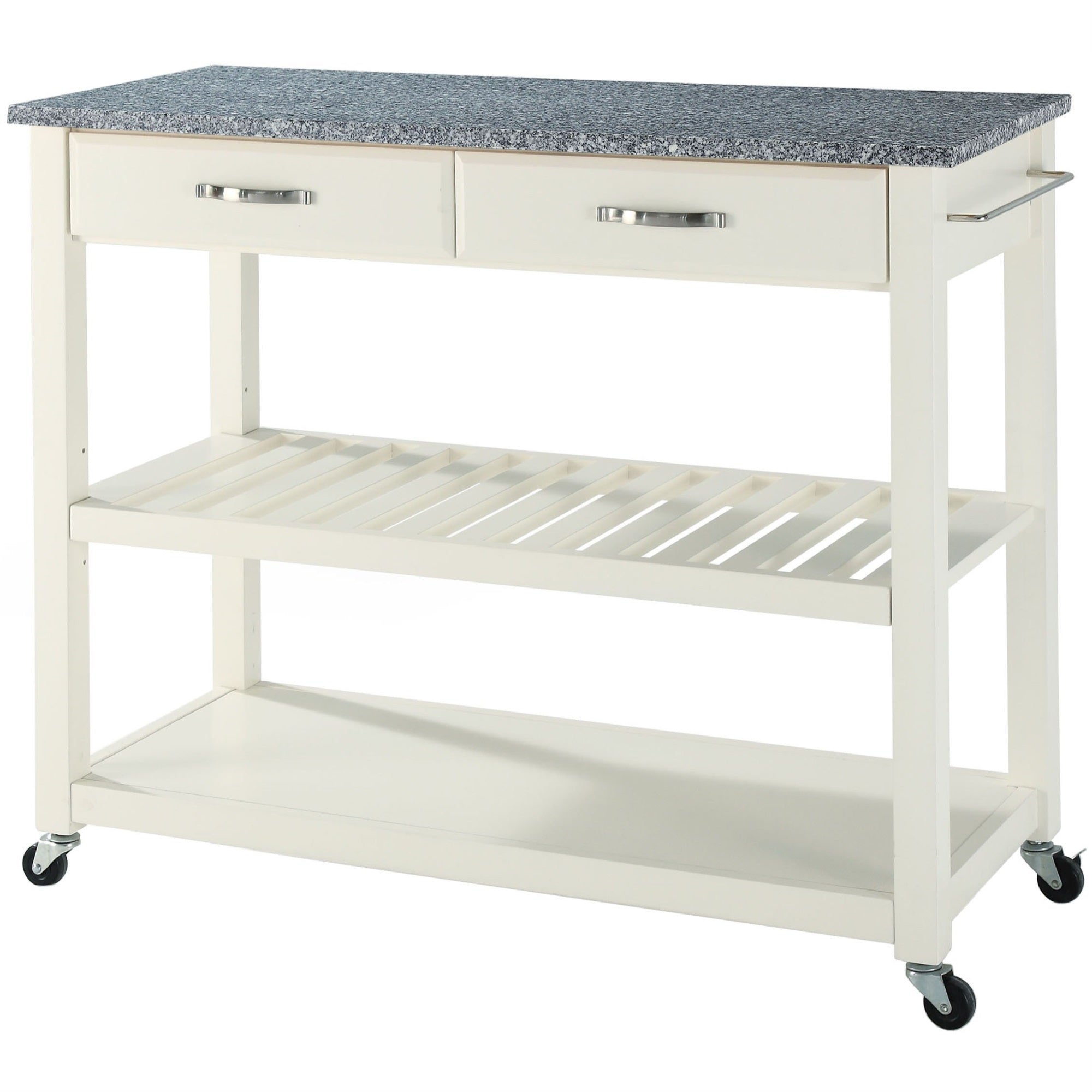 Casafoyer Furniture Granite Top Kitchen Prep Rolling Cart, Microwave Stand, Coffee Bar, With Shelves, White