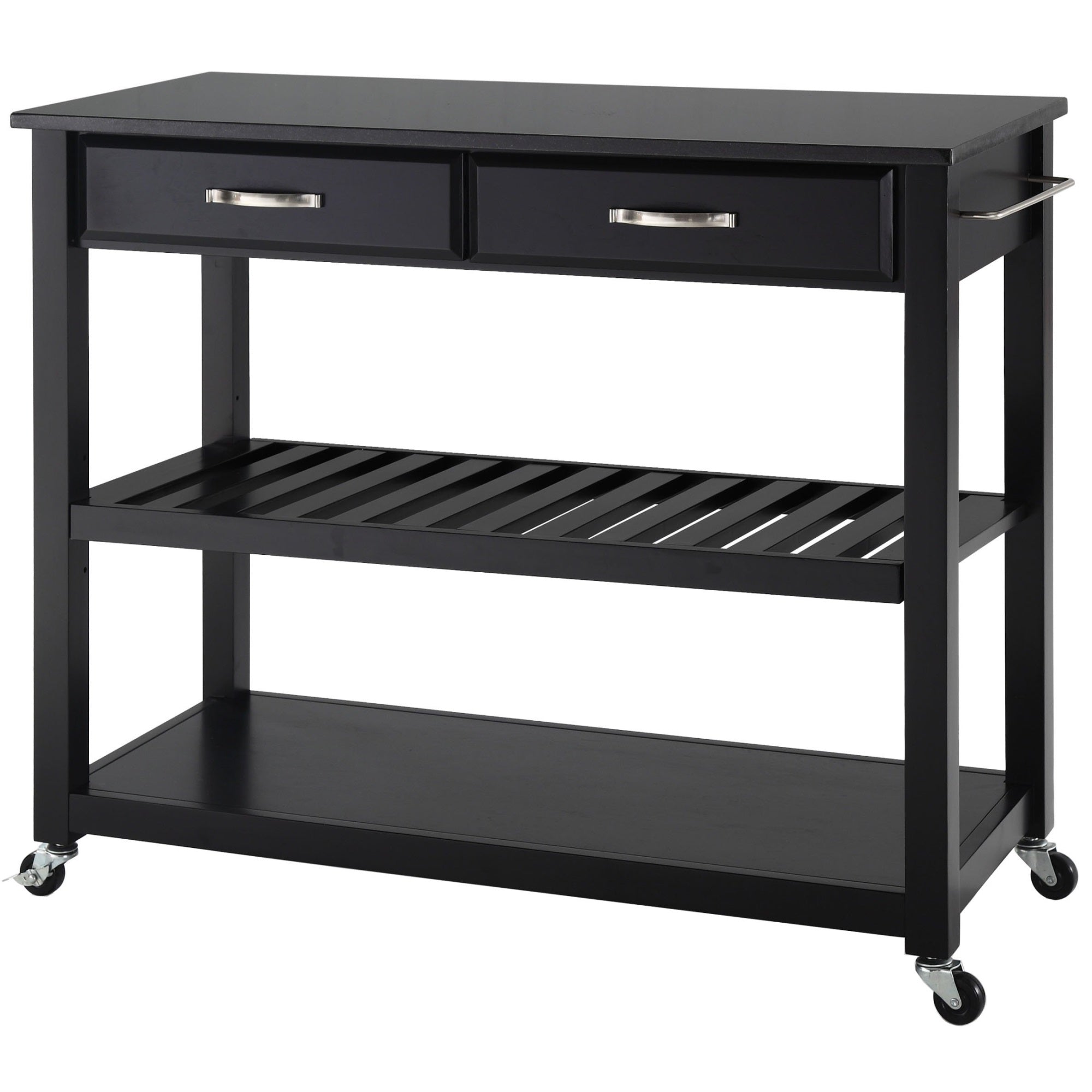 Casafoyer Furniture Granite Top Kitchen Prep Rolling Cart, Microwave Stand, Coffee Bar, With Shelves, Black