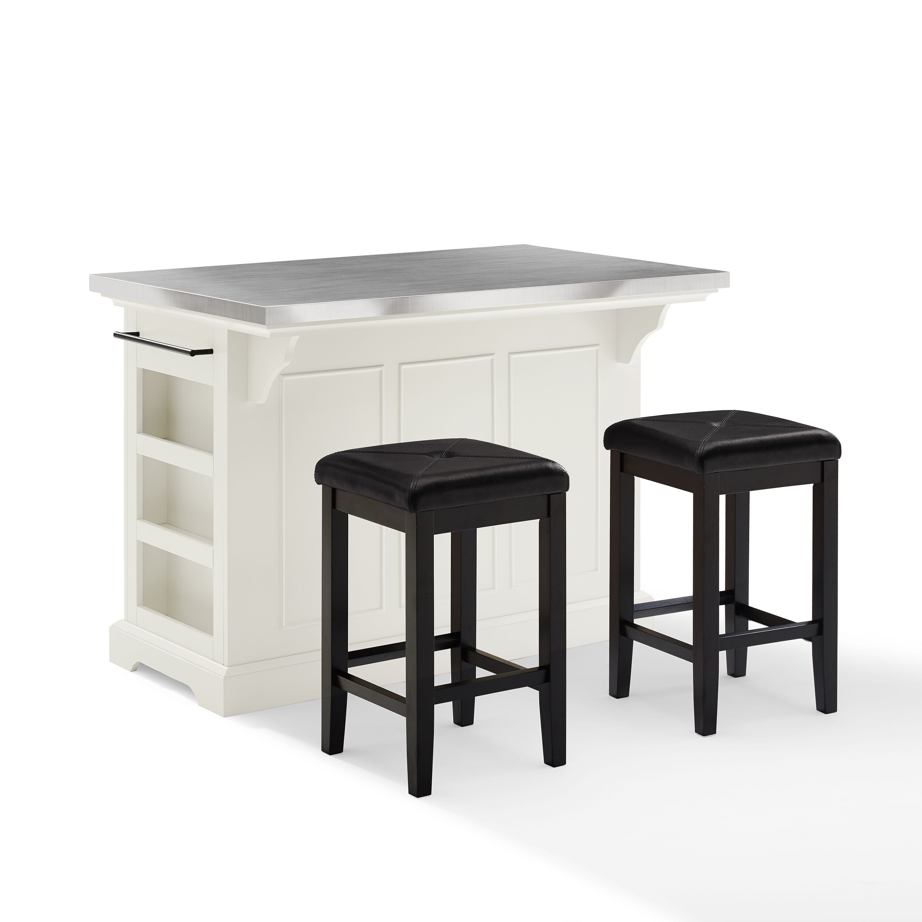 Julia 3Pc Kitchen Island Set - Practical, Fashionable, And Spacious. Includes Bar Stools, Storage Drawers, Cabinets, Spice Rack, And Towel Bar.