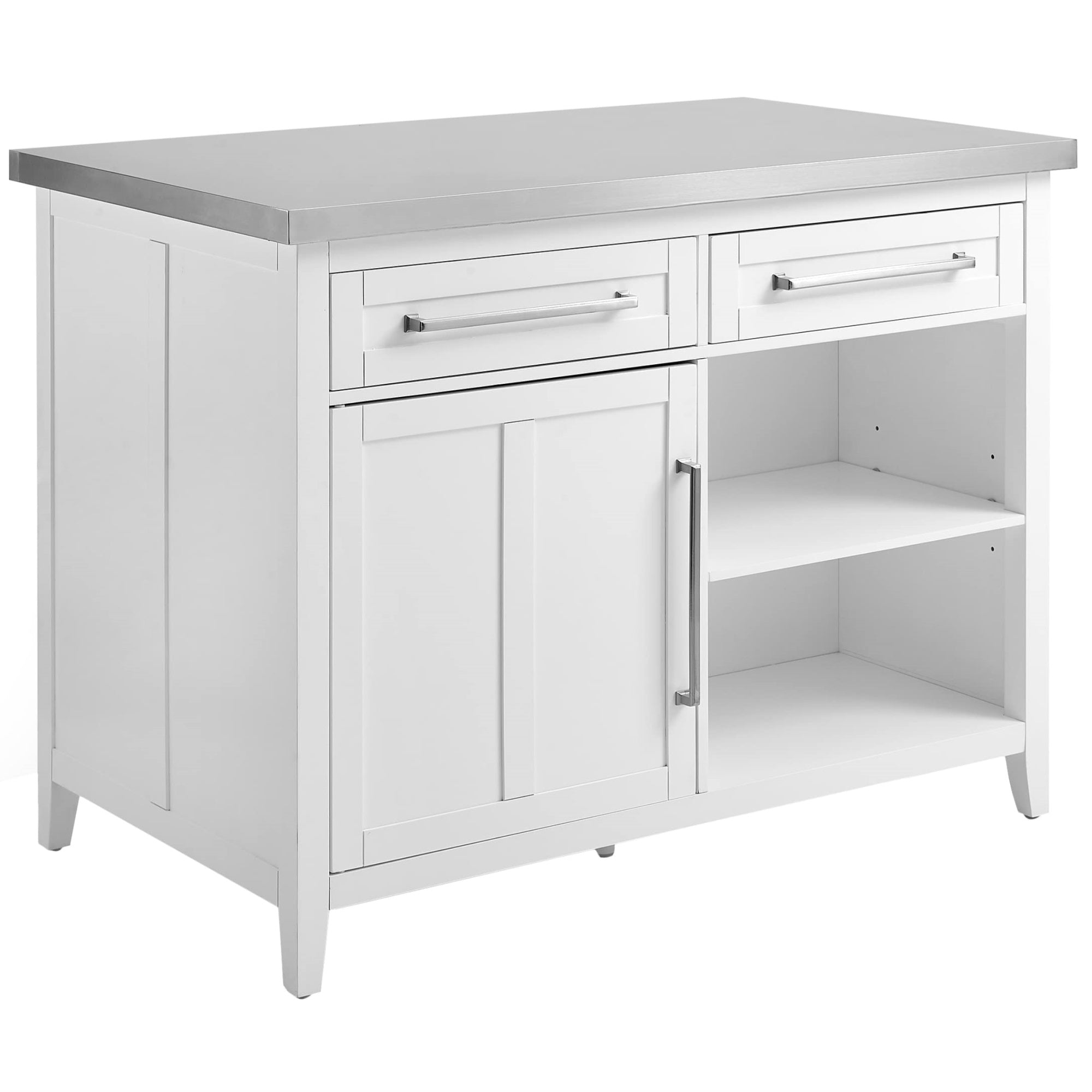 Casafoyer Furniture Silvia Stainless Steel Top Kitchen Island, Microwave Stand, Coffee Bar, With Shelves, White