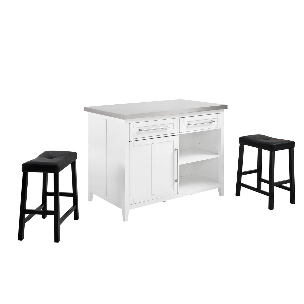 Silvia Stainless Steel Top Island W/Uph Saddle Stools