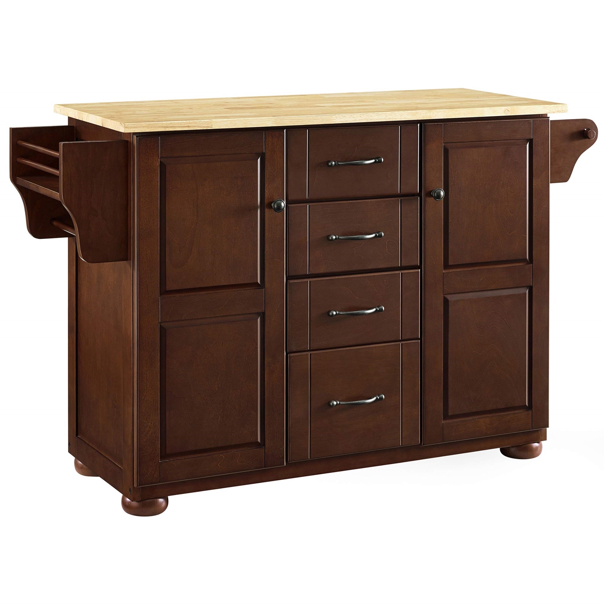 Casafoyer Furniture Eleanor Wood Top Kitchen Island With Spice Rack, Storage Drawers And Shelves, Mahogany