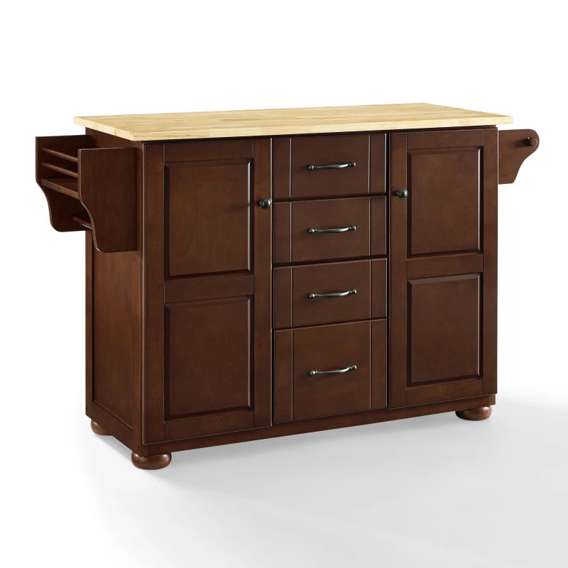 Eleanor Kitchen Island: Versatile Storage, Spice Rack, Paper Towel Holder, Elegant Design. Dimensions: 100.1'H X 51.5'W X 18'D. Weight: 144.1 Lbs.