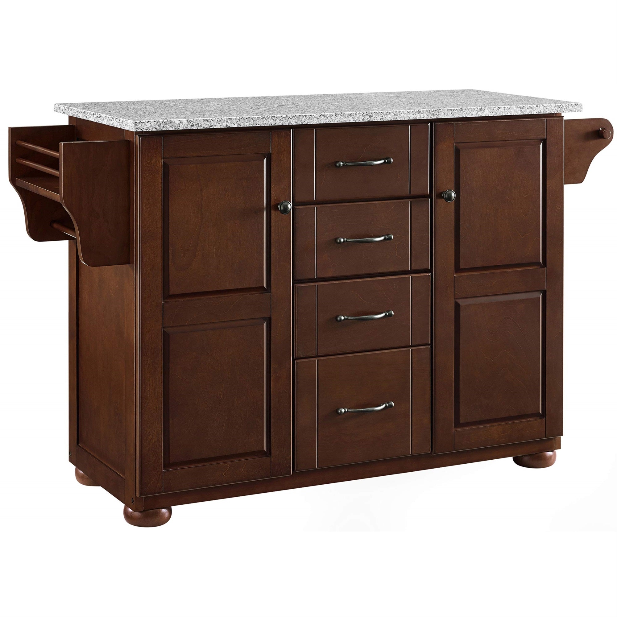 Casafoyer Furniture Eleanor Granite Top Kitchen Island With Spice Rack, Storage Drawers And Shelves, Mahogany