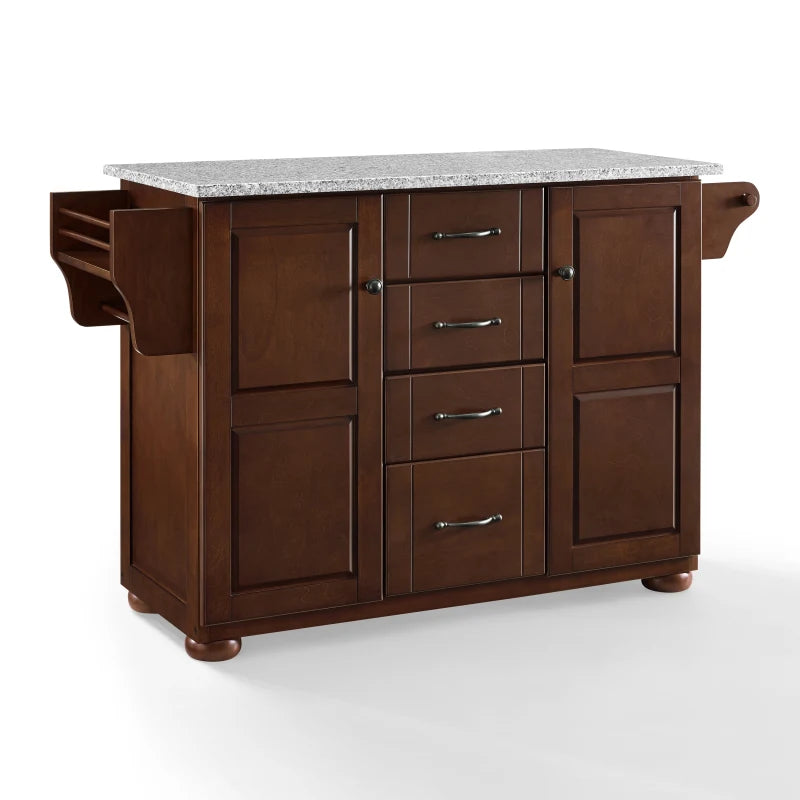 Eleanor Granite Top Kitchen Island Mahogany/Gray