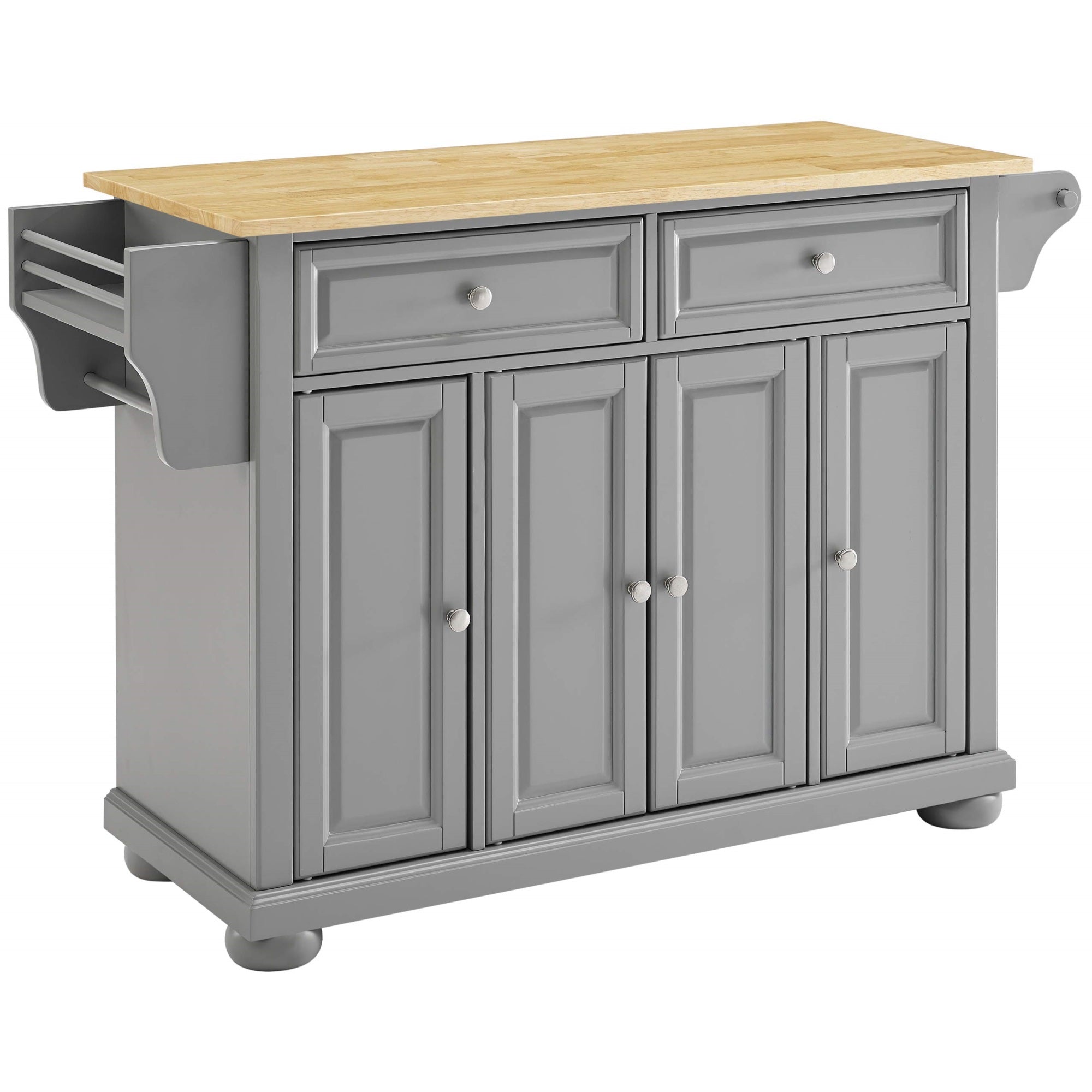 Casafoyer Furniture Alexandria Wood Top Rolling Kitchen Island Storage Cart, Microwave Stand, Spice Rack, Gray