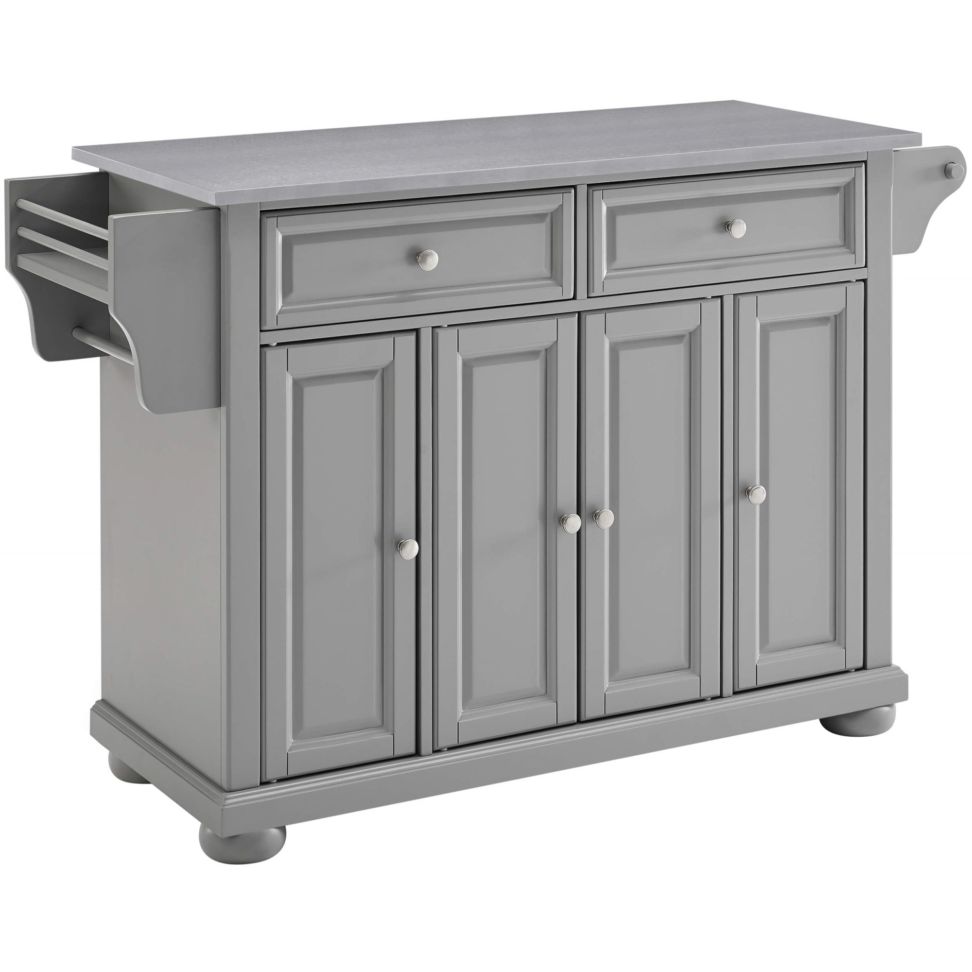 Casafoyer Furniture Alexandria Stainless Steel Top Rolling Kitchen Island Storage Cart, Microwave Stand, Gray