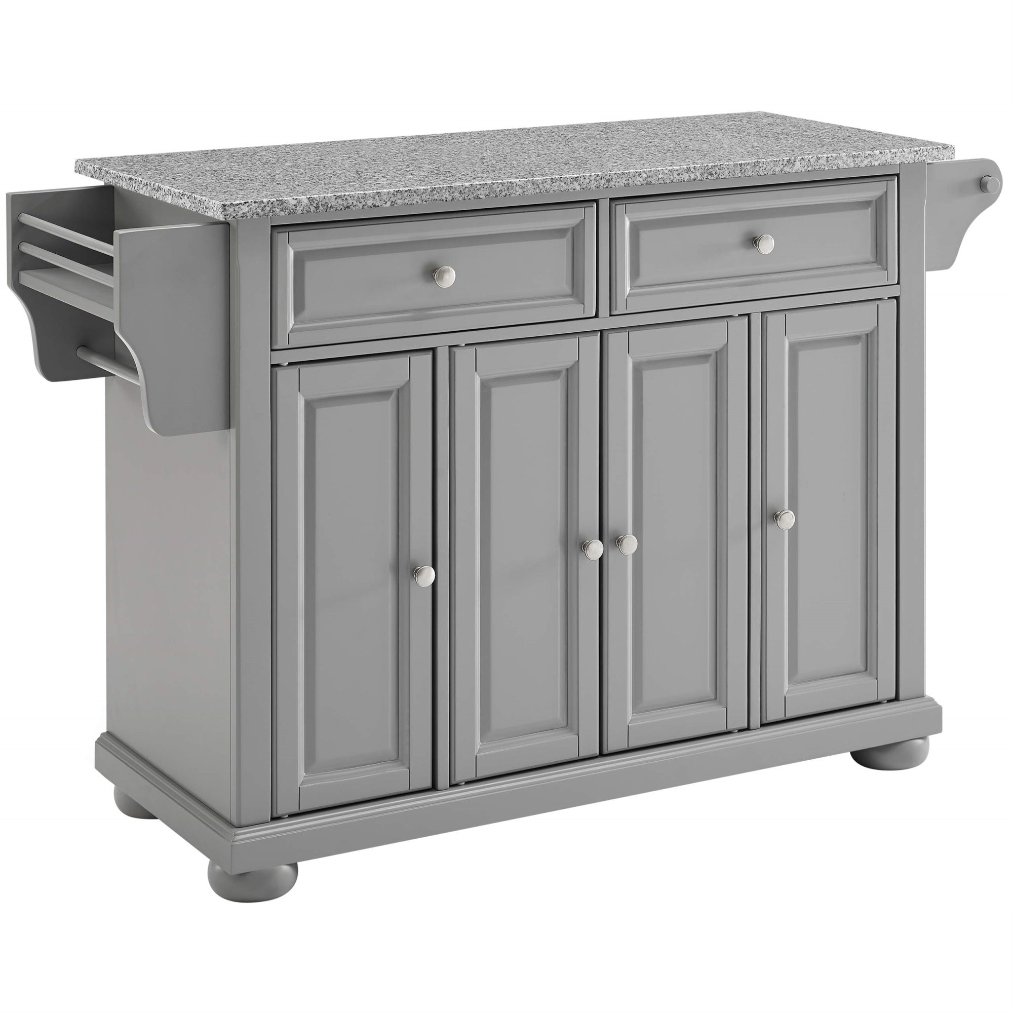 Casafoyer Furniture Alexandria Granite Top Rolling Kitchen Island Storage Cart, Microwave Stand, Spice Rack, Gray