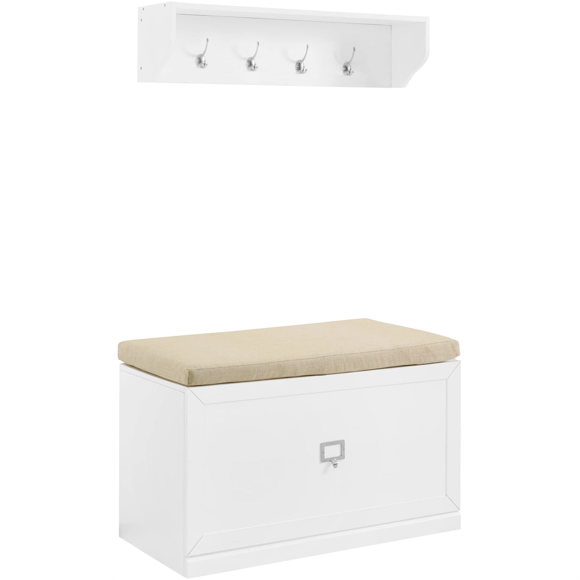 Casafoyer Furniture Harper 2-Piece Entryway Set With Shoe Rack Storage Bench And Wall Shelf With Coat Hooks, White