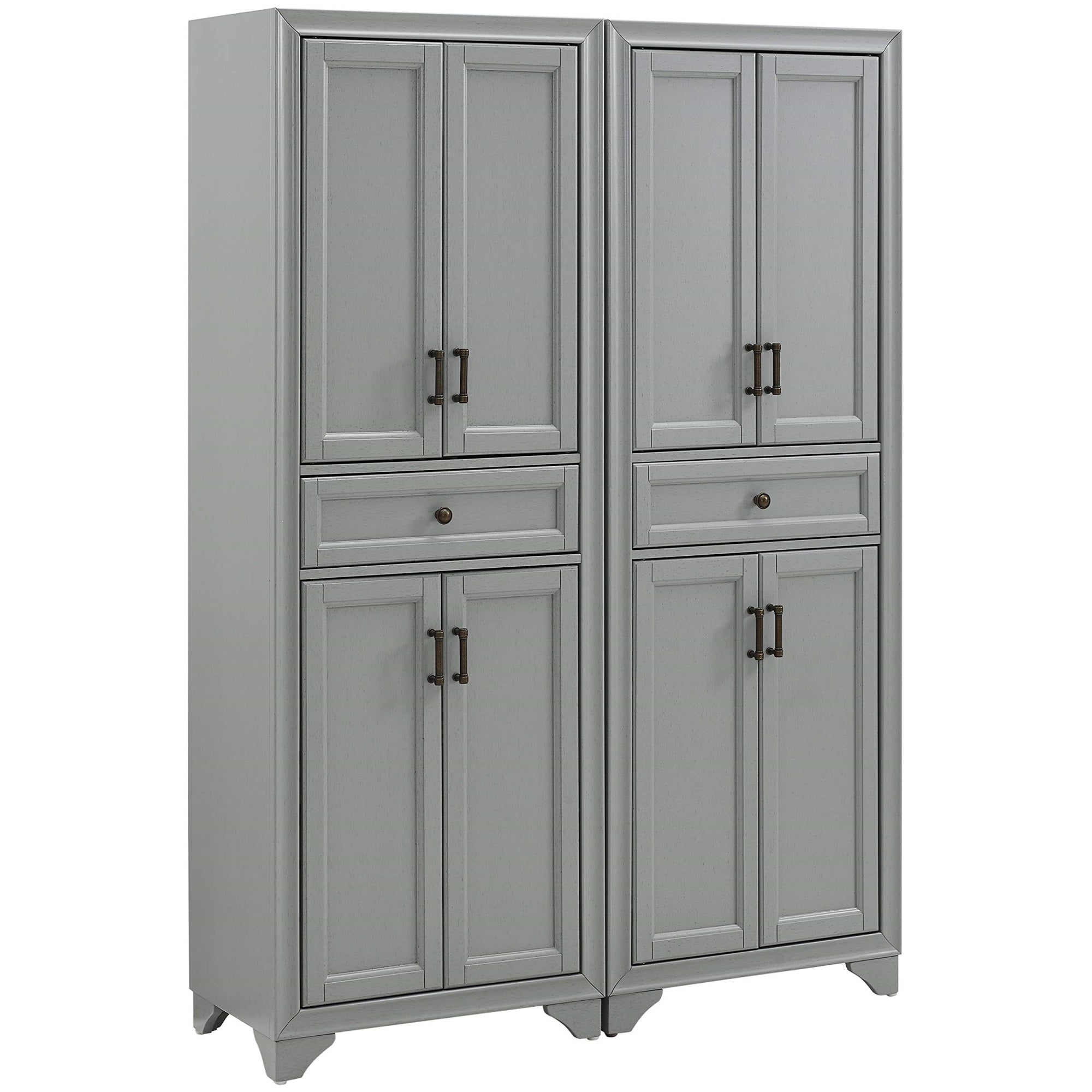Casafoyer Furniture Tara 2-Piece Pantry Storage Cabinet Set With Shelves, Kitchen, Dining, Or Laundry Room, Distressed Gray
