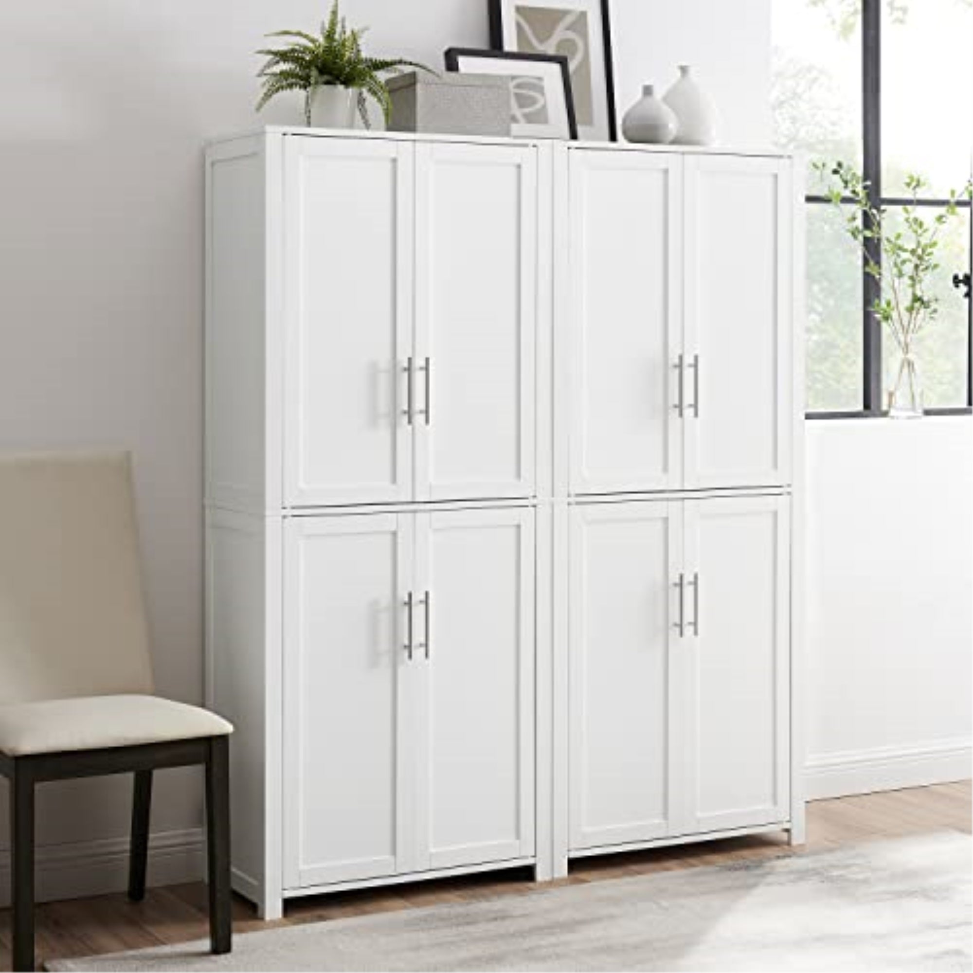 Ergode Kf33020Wh Savannah 2Pc Pantry Set - White, Ample Storage, Sleek Design, Adjustable Shelves, Organize Your Home