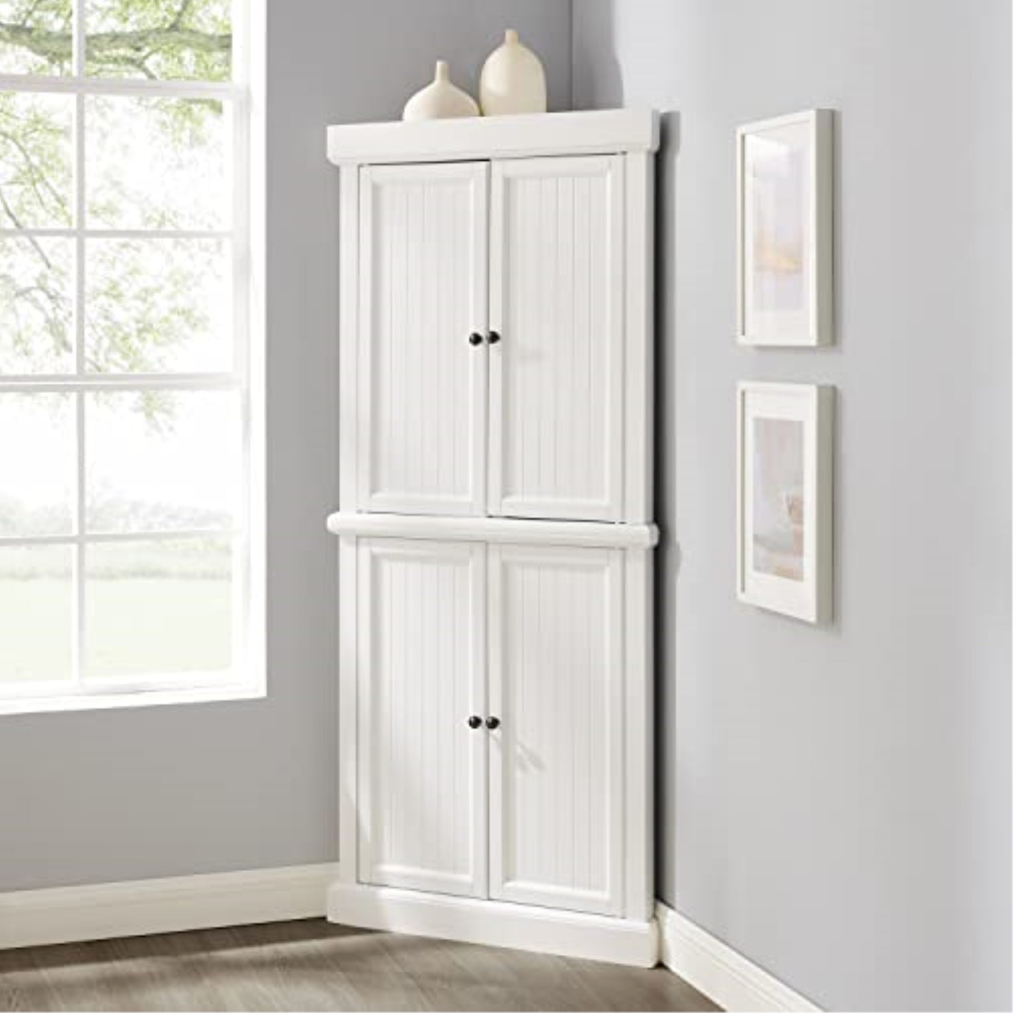 Shoreline Tall Corner Pantry- 2 Stackable Pantries