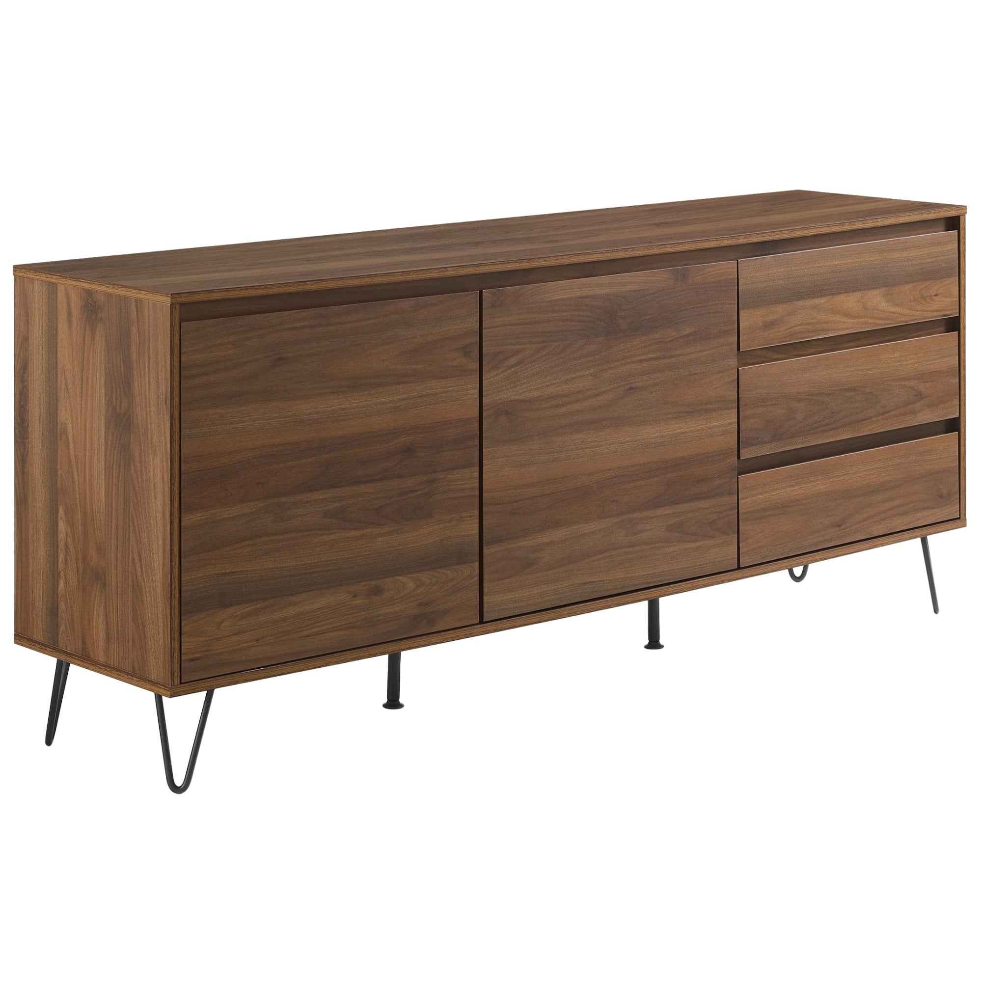 Casafoyer Furniture Teagan Mid Century Record Storage Sideboard Buffet Cabinet, Brown Oak