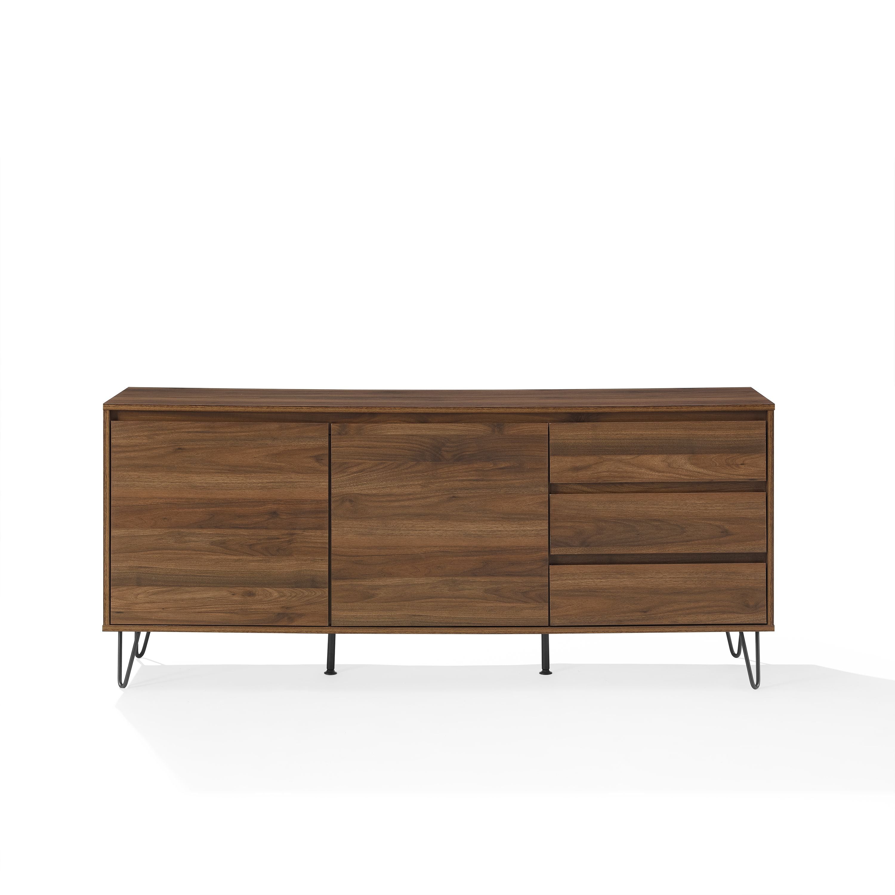 Teagan Record Storage Sideboard - Elegant Wood Grain Finish With Cabinet, 3 Drawers, And Steel Hairpin Legs - Fits Tvs Up To 65'