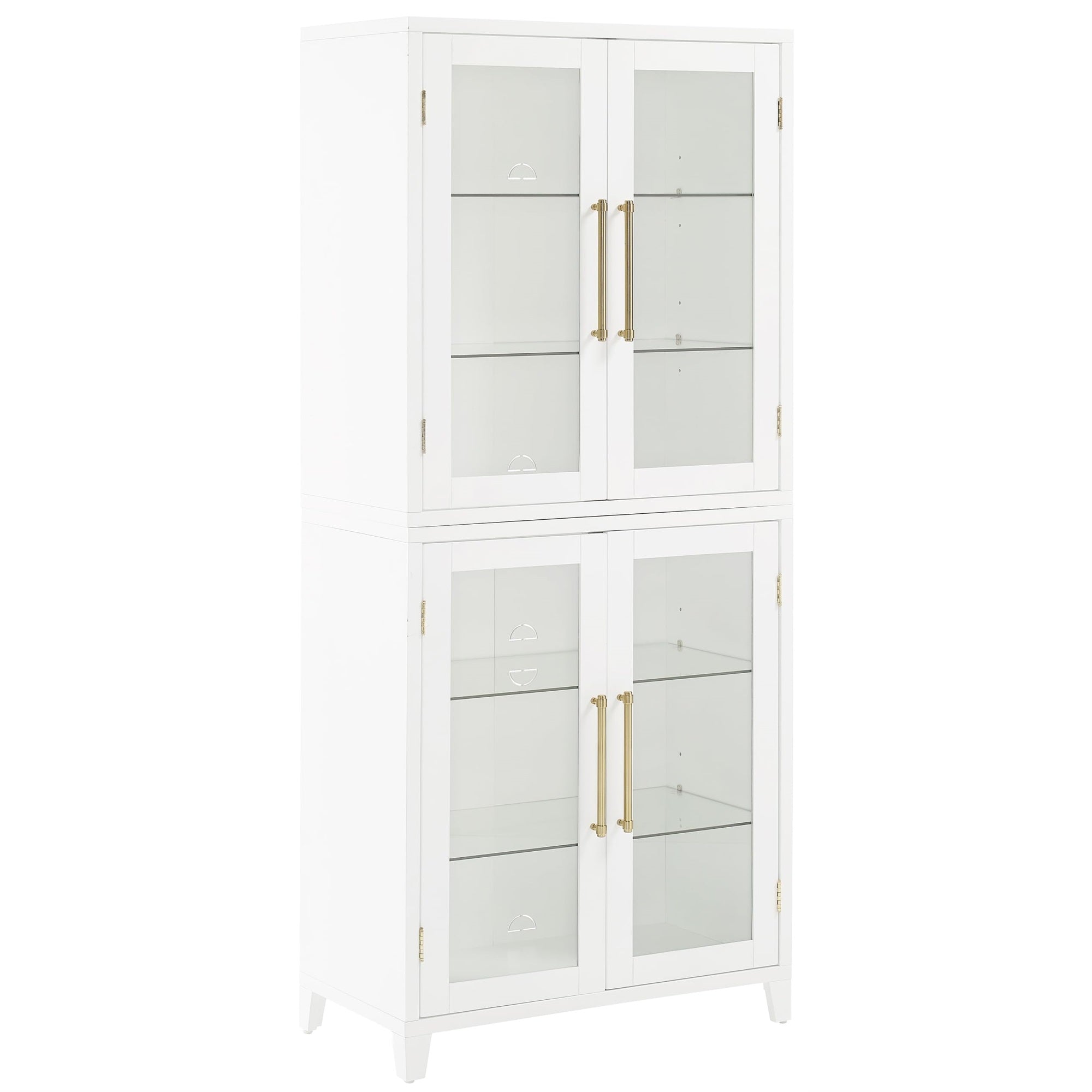 Casafoyer Furniture Roarke Glass Door Kitchen Pantry Storage Cabinet With Doors And Shelves, Living Room, White