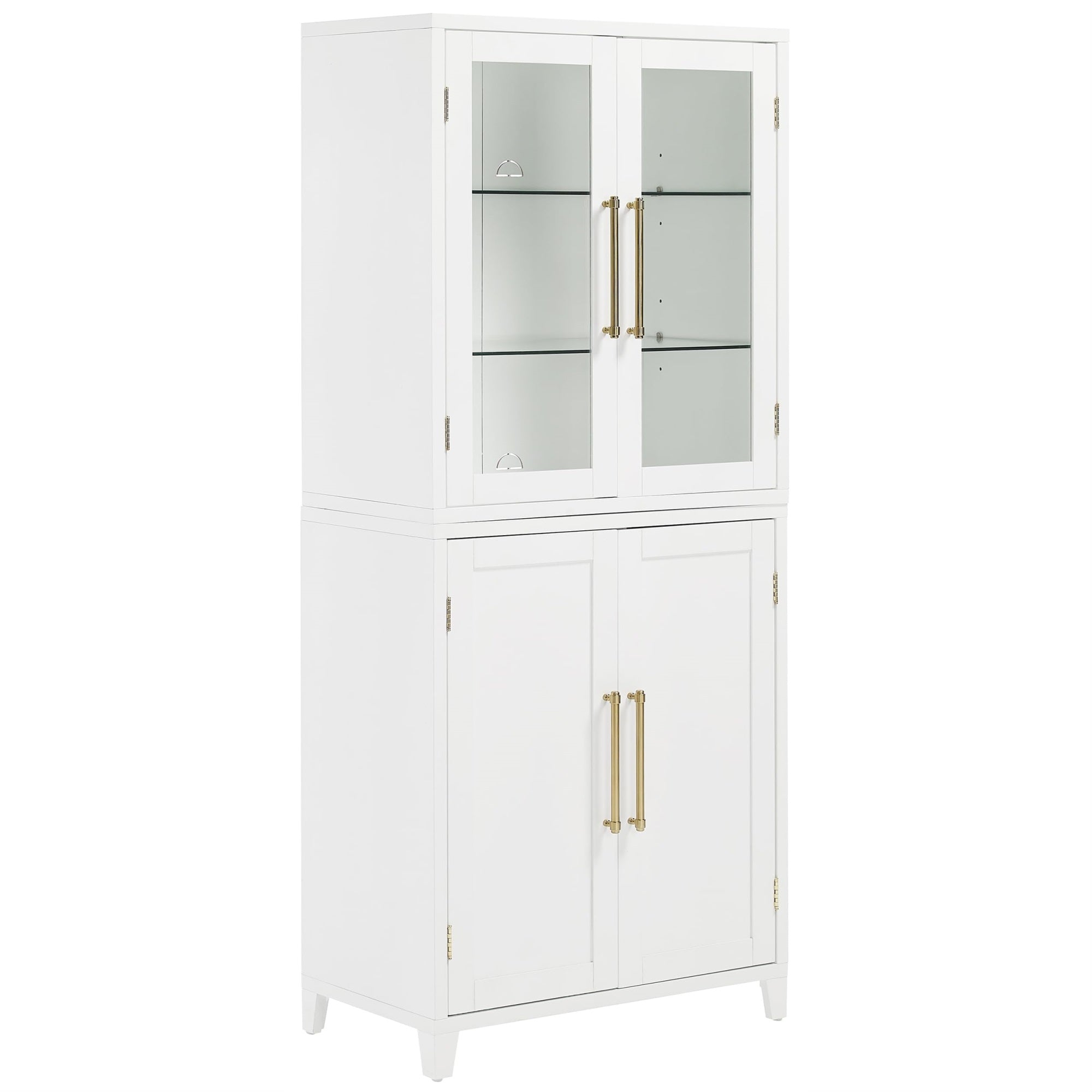 Casafoyer Furniture Roarke Glass Door China Hutch Kitchen Pantry Storage Cabinet With Doors And Shelves, White