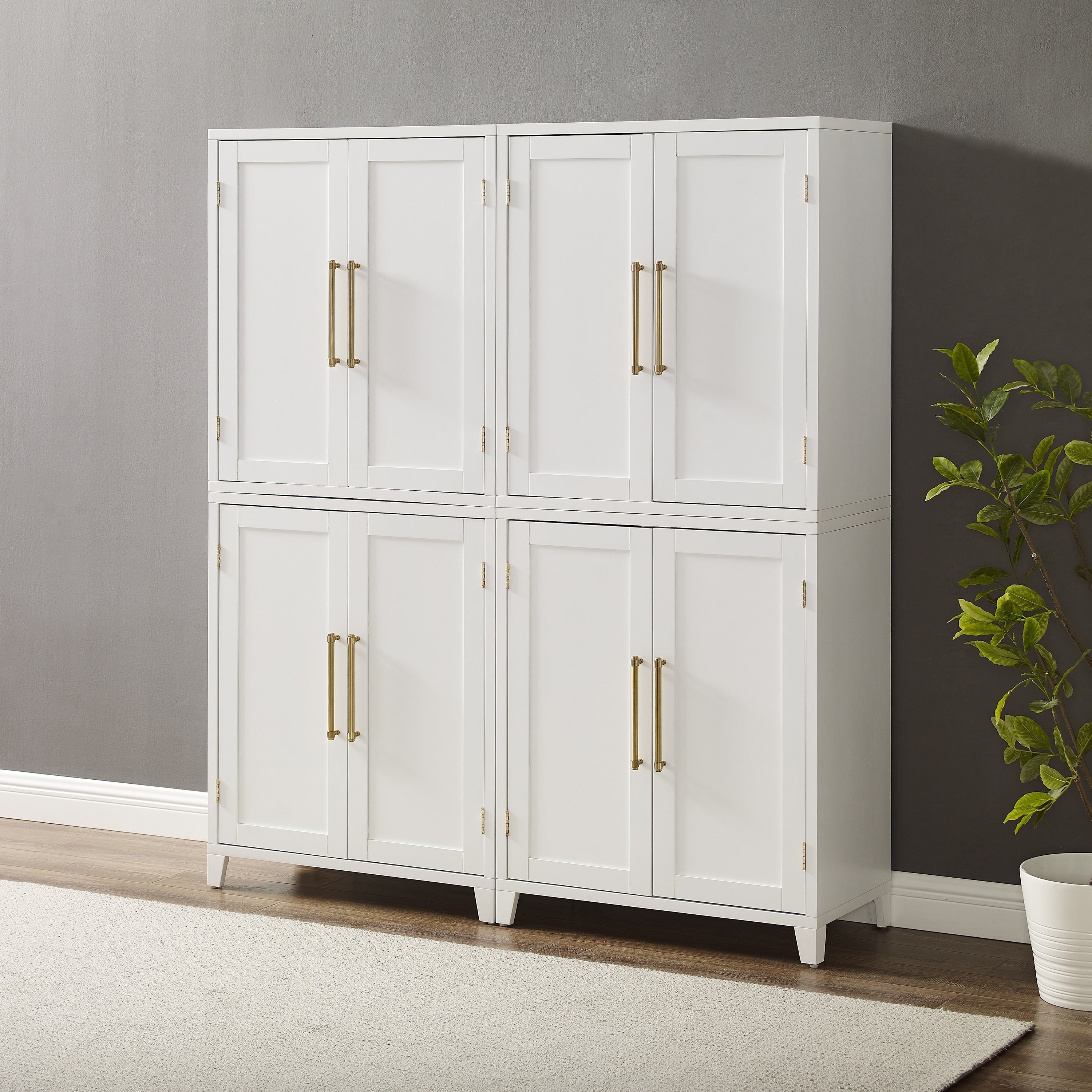 Roarke 2Pc Kitchen Pantry Storage Cabinet Set - Adjustable Shelves, Maximize Floor Space, Elegant Design