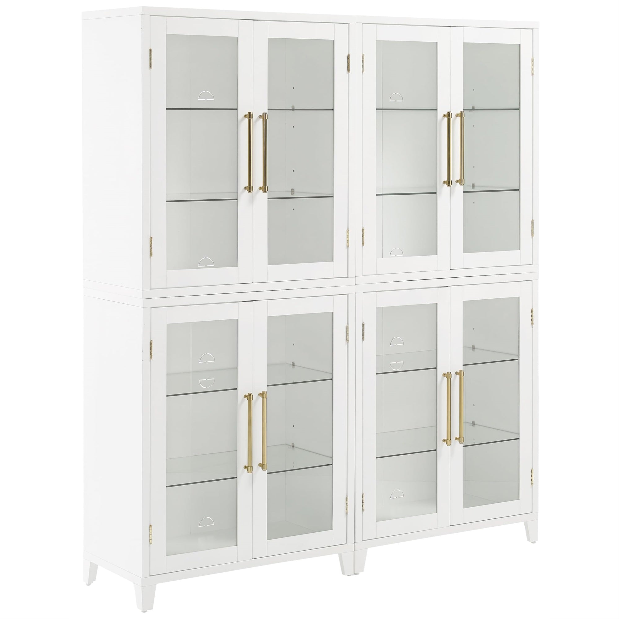 Casafoyer Furniture Roarke 2-Piece Glass Door Kitchen Pantry Storage Cabinet Set, Living Room, Entryway, White