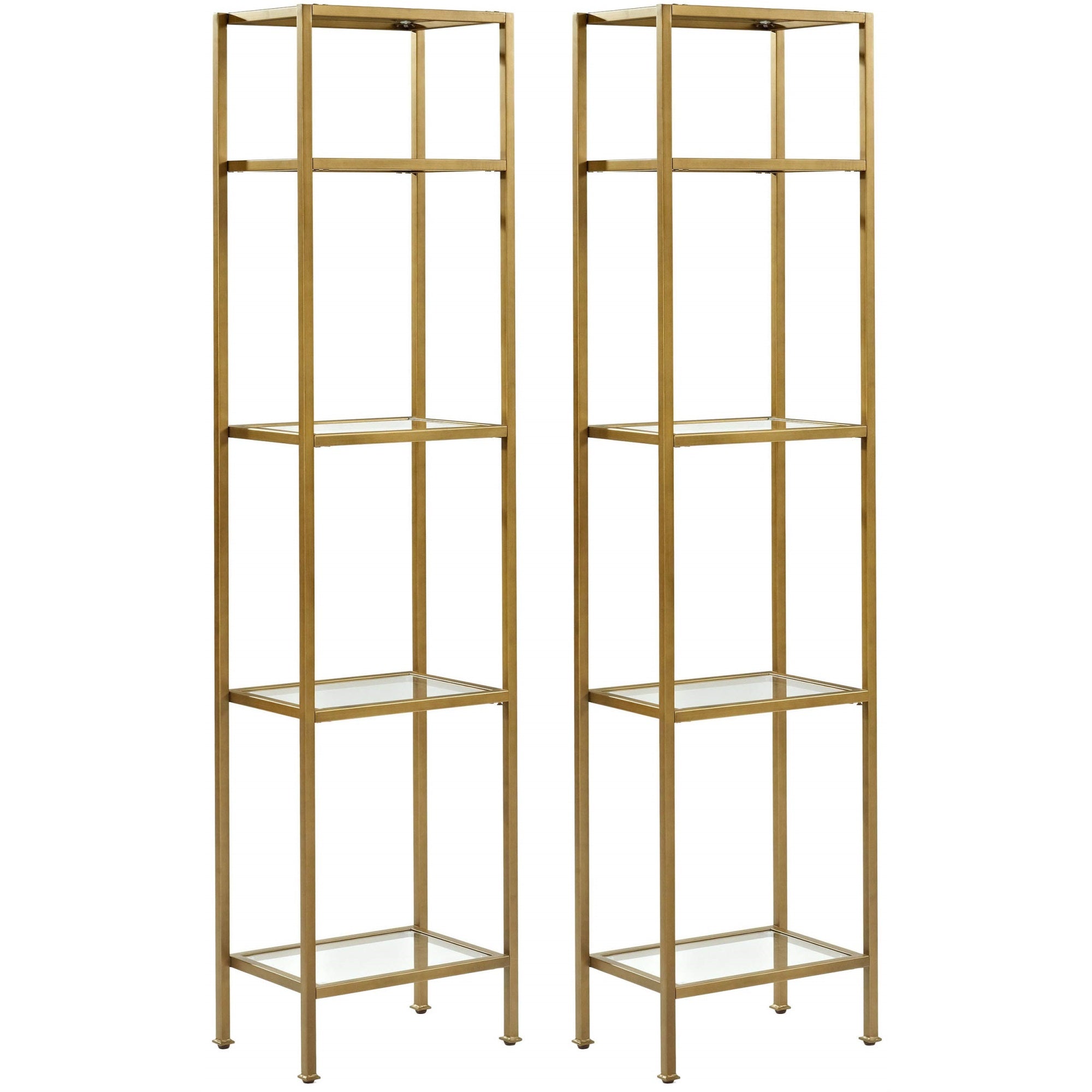 Casafoyer Furniture Aimee 2-Piece Bookshelf Set With Glass Shelves, Bookcase Storage, Gold And Glass