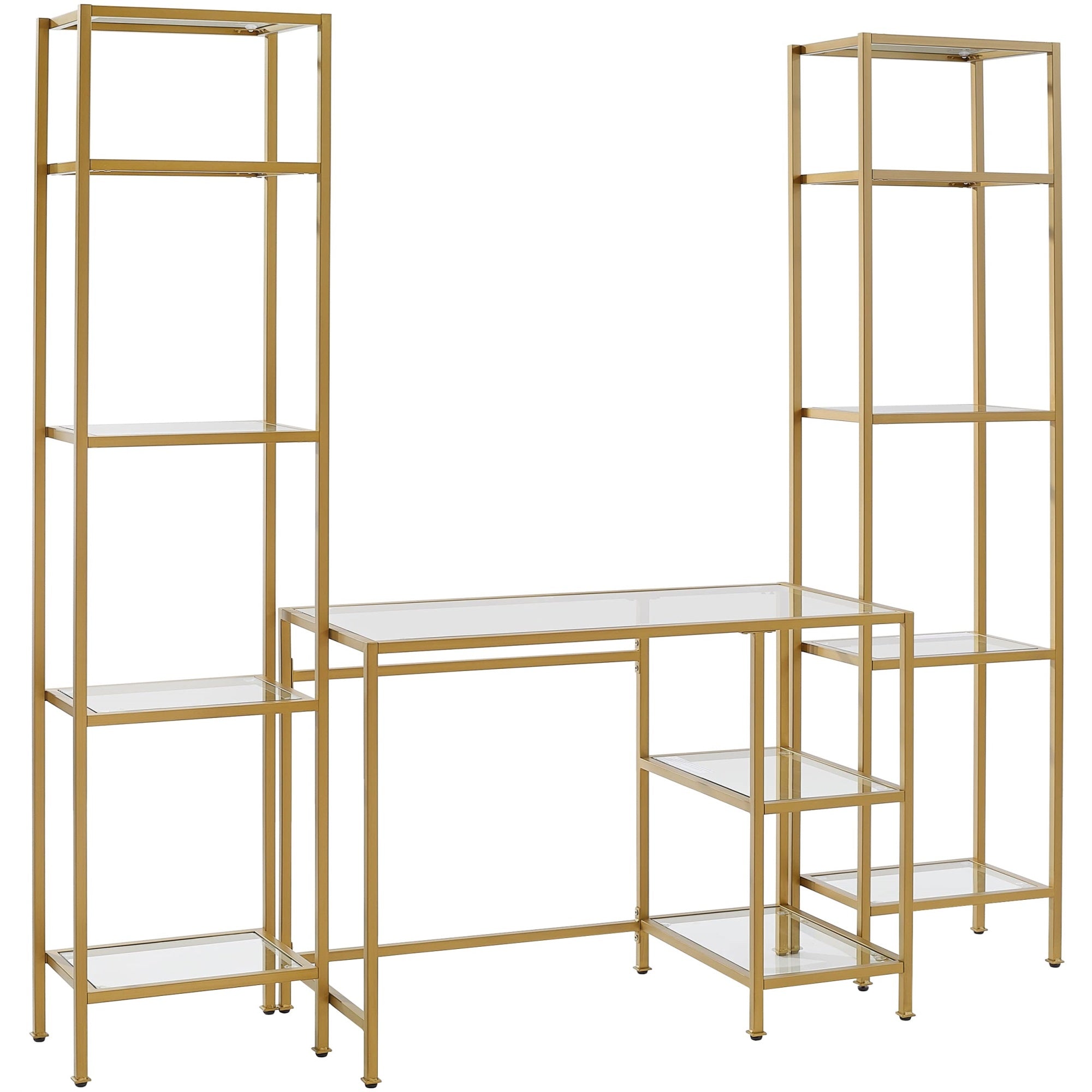 Casafoyer Furniture Aimee 3-Piece Home Office Vanity Desk Set With Etagere Bookshelf Storage, Gold