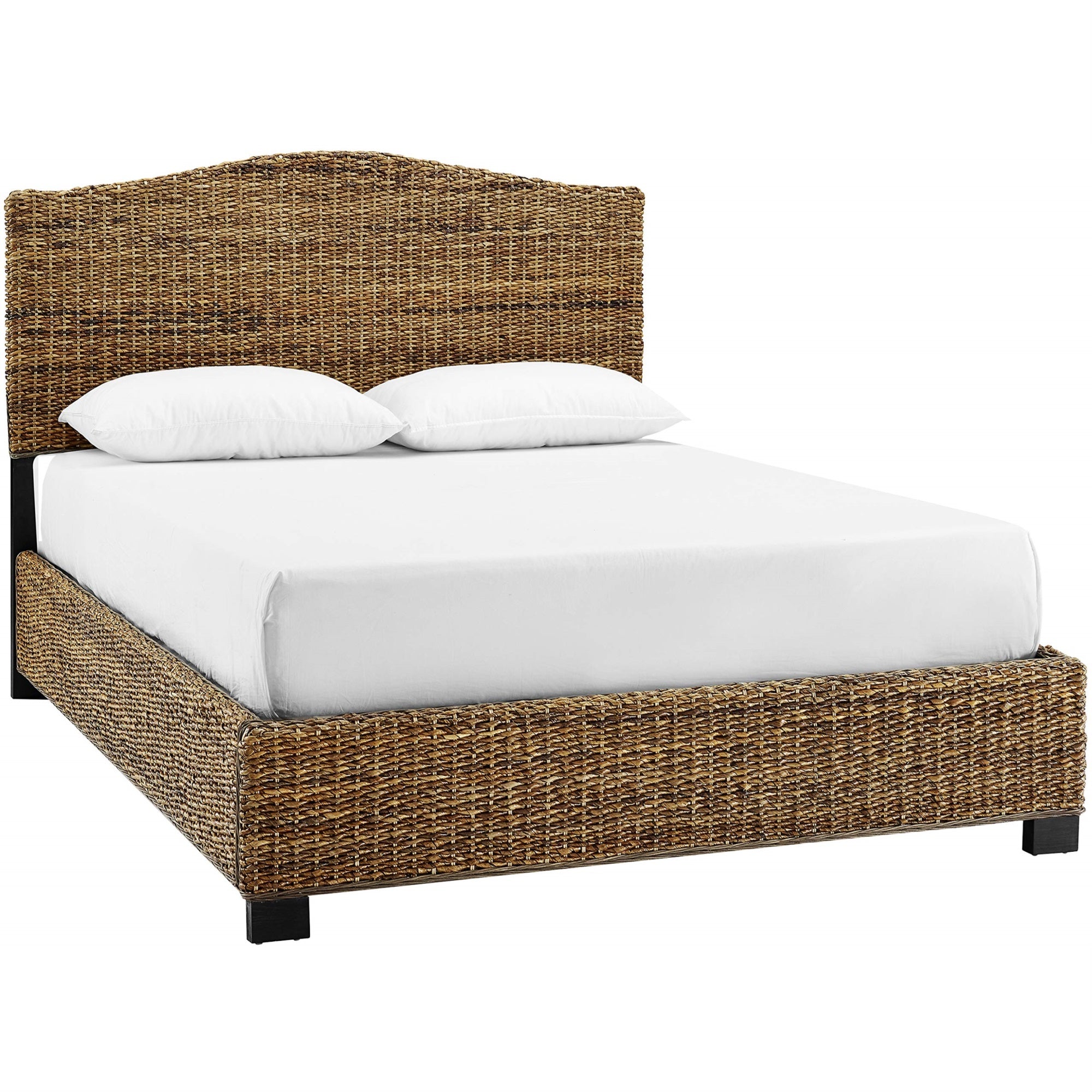 Casafoyer Furniture Serena Bed, Handwoven Natural Fiber Rattan Headboard And Footboard Set, Banana Leaf, Queen