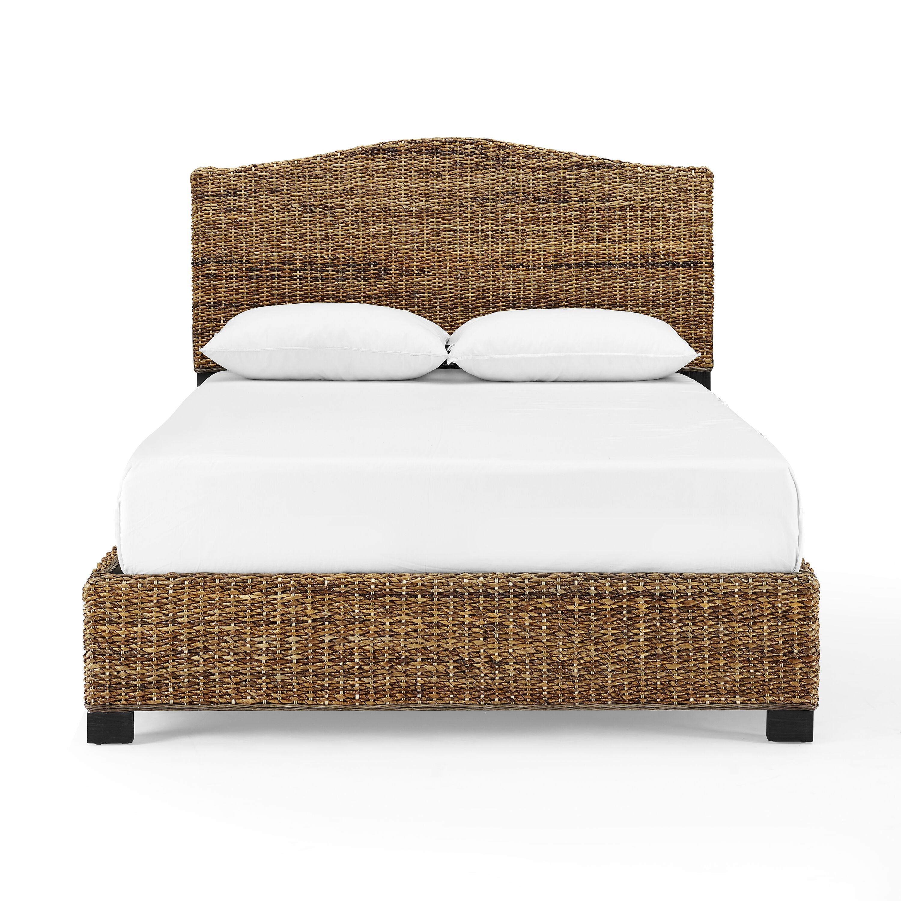Serena Queen Bed - Coastal Comfort And Relaxation, Natural Banana Leaf Weave, Luxurious Linens, Serene Oasis