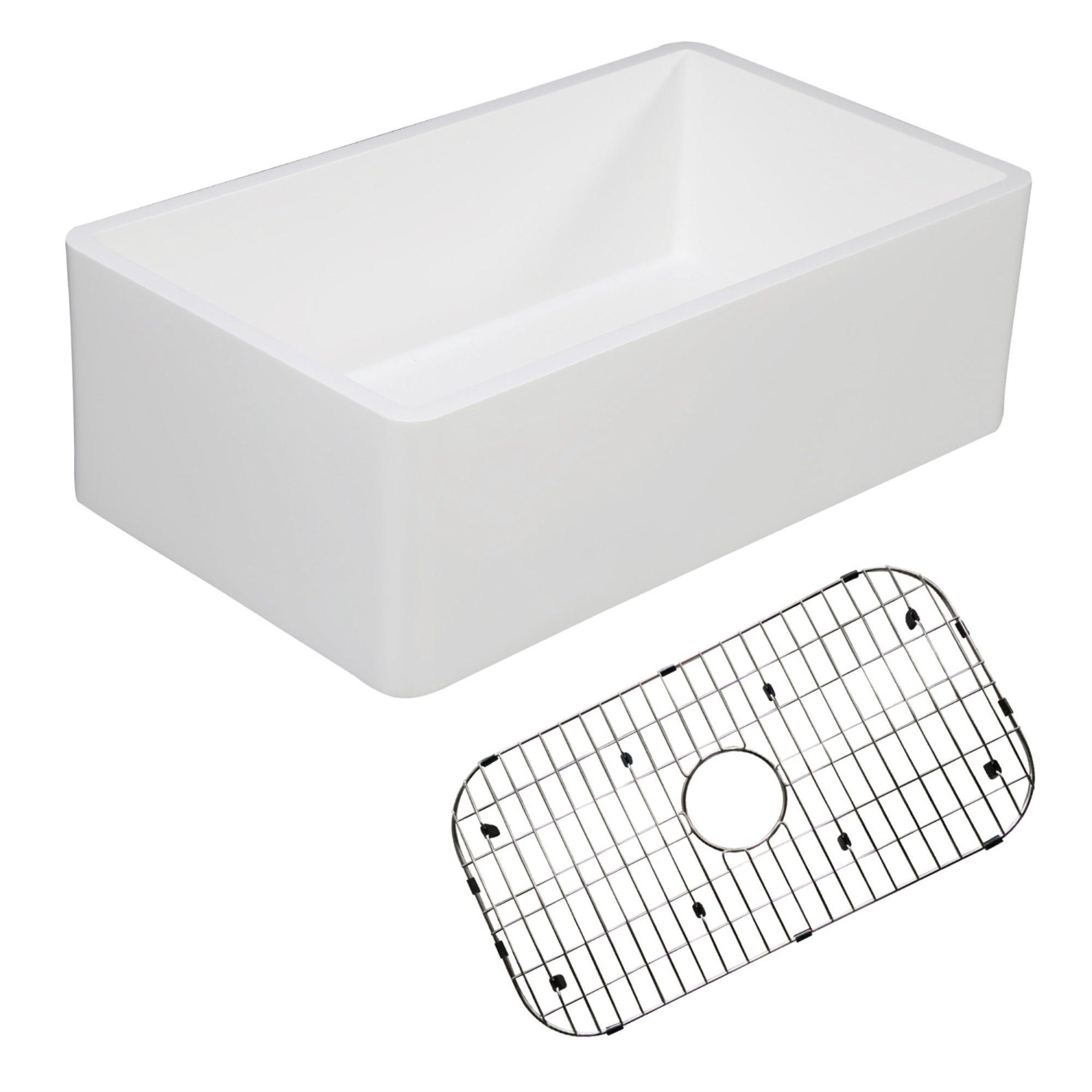 Gourmetier Kgkfa301810Bc Solid Surface Matte Stone Apron Front Farmhouse Single Bowl Kitchen Sink With Strainer And Grid, Matte 