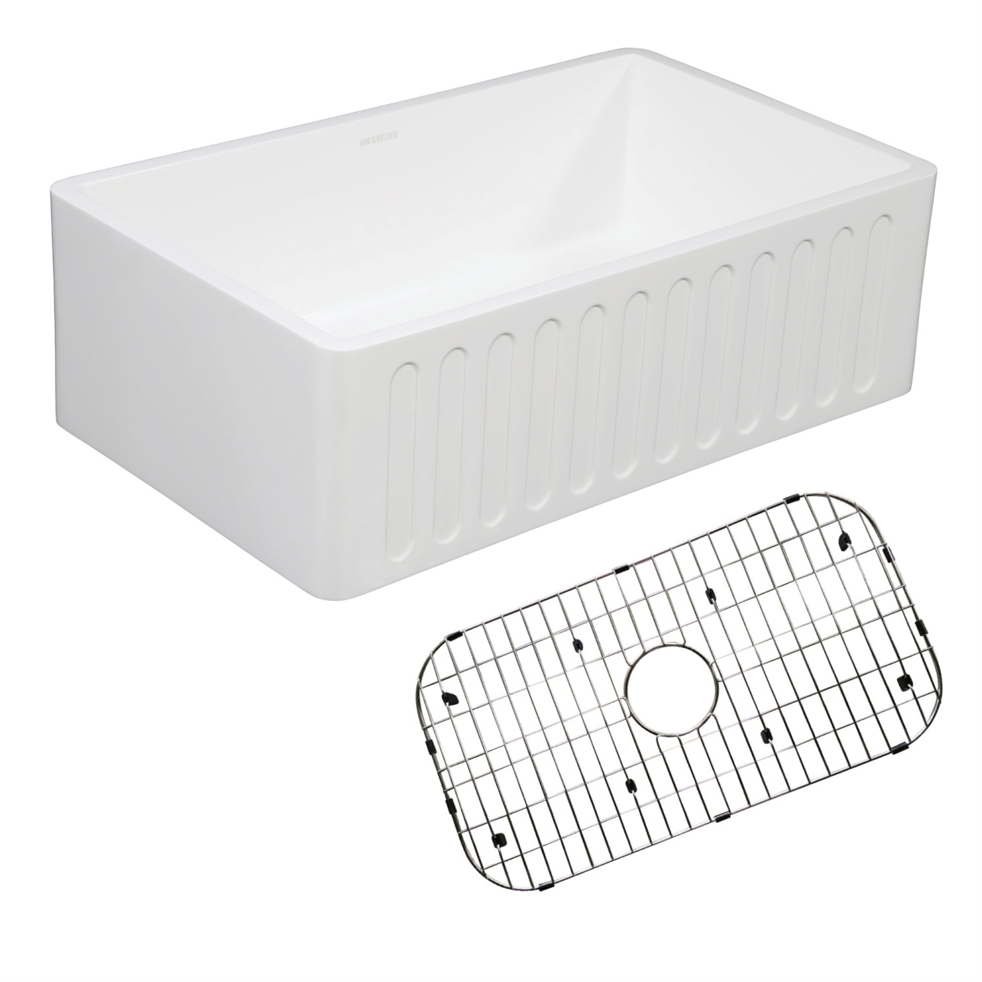 Gourmetier Kgkfa301810Rm Solid Surface Matte Stone Apron Front Farmhouse Single Bowl Kitchen Sink With Strainer And Grid, Matte 