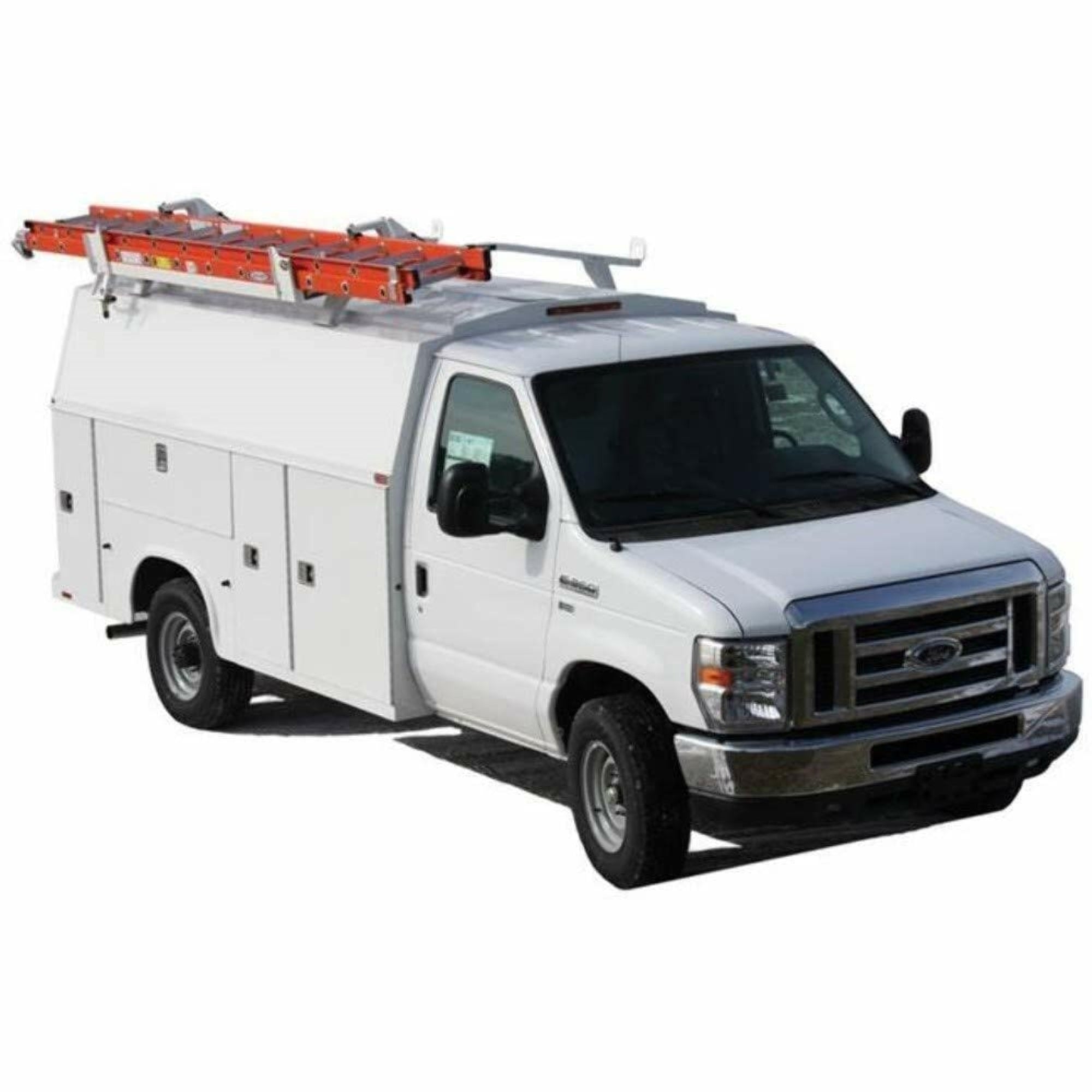 Single Low Roof Covered Service Body Drop Down Ladder Rack
